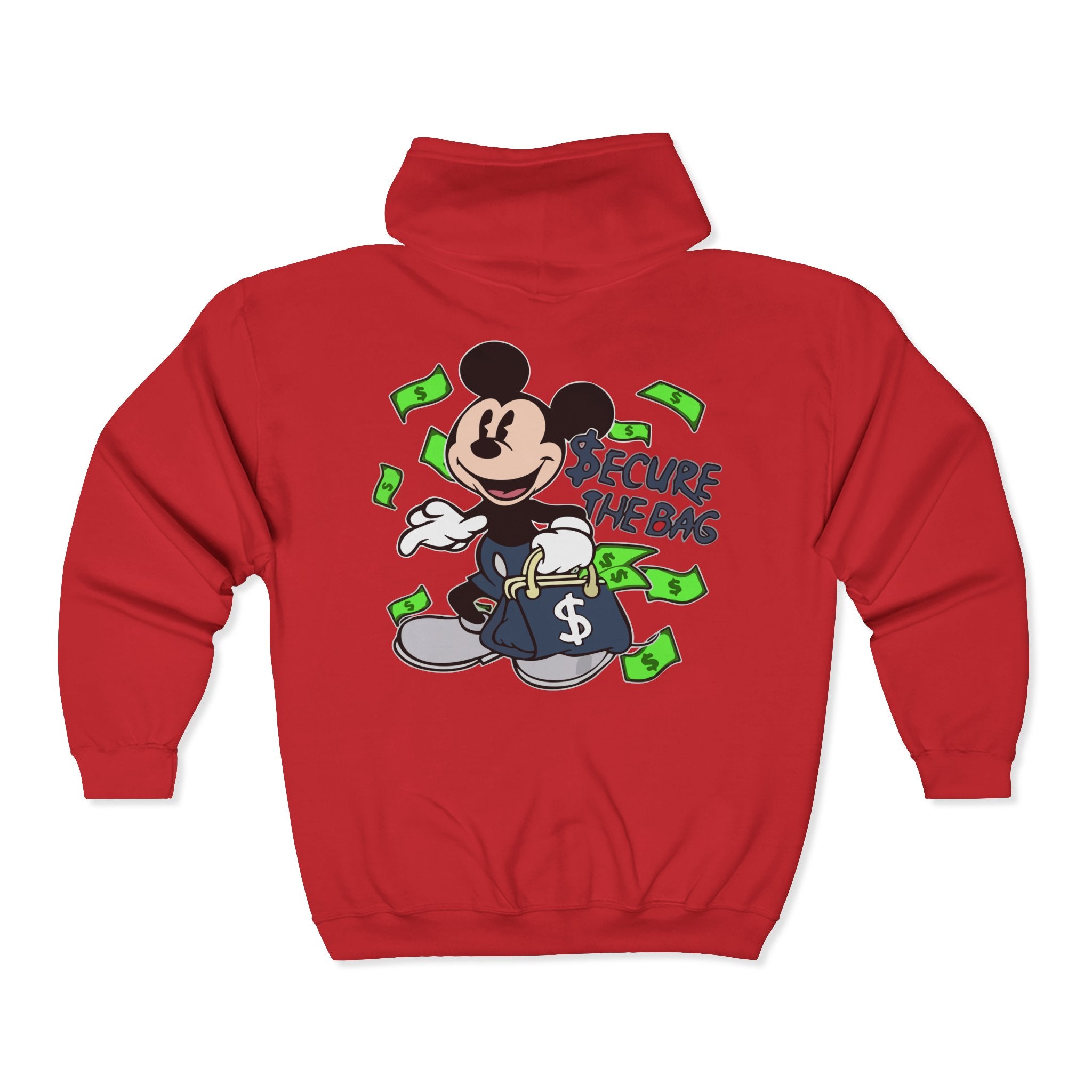 Money Addict Zip Hoodie — "Secure The Bags" Cartoon Cash Design