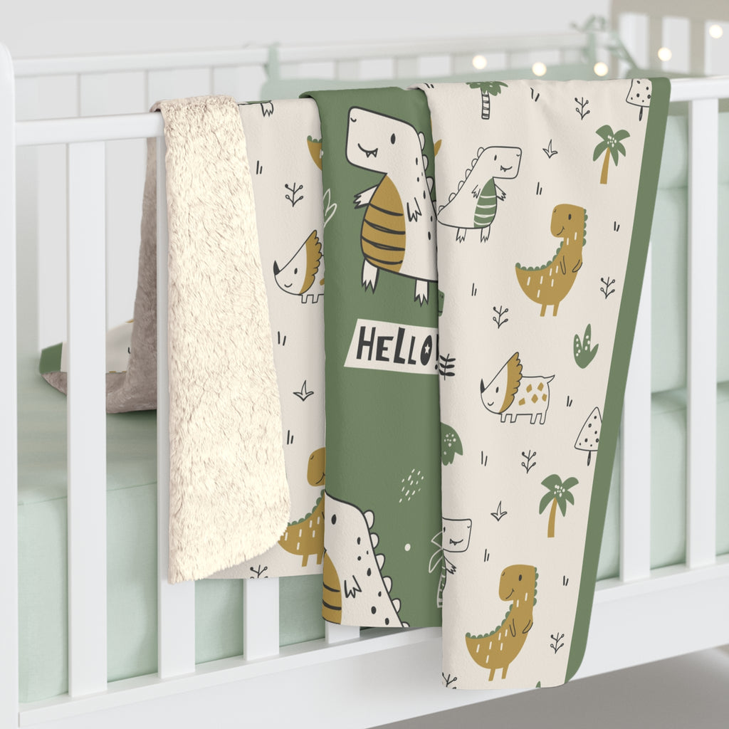 Cozy Dinosaur Sherpa Fleece Blanket, Soft Throw for Kids, Nursery Decor, Baby Shower Gift, Fun and Warm