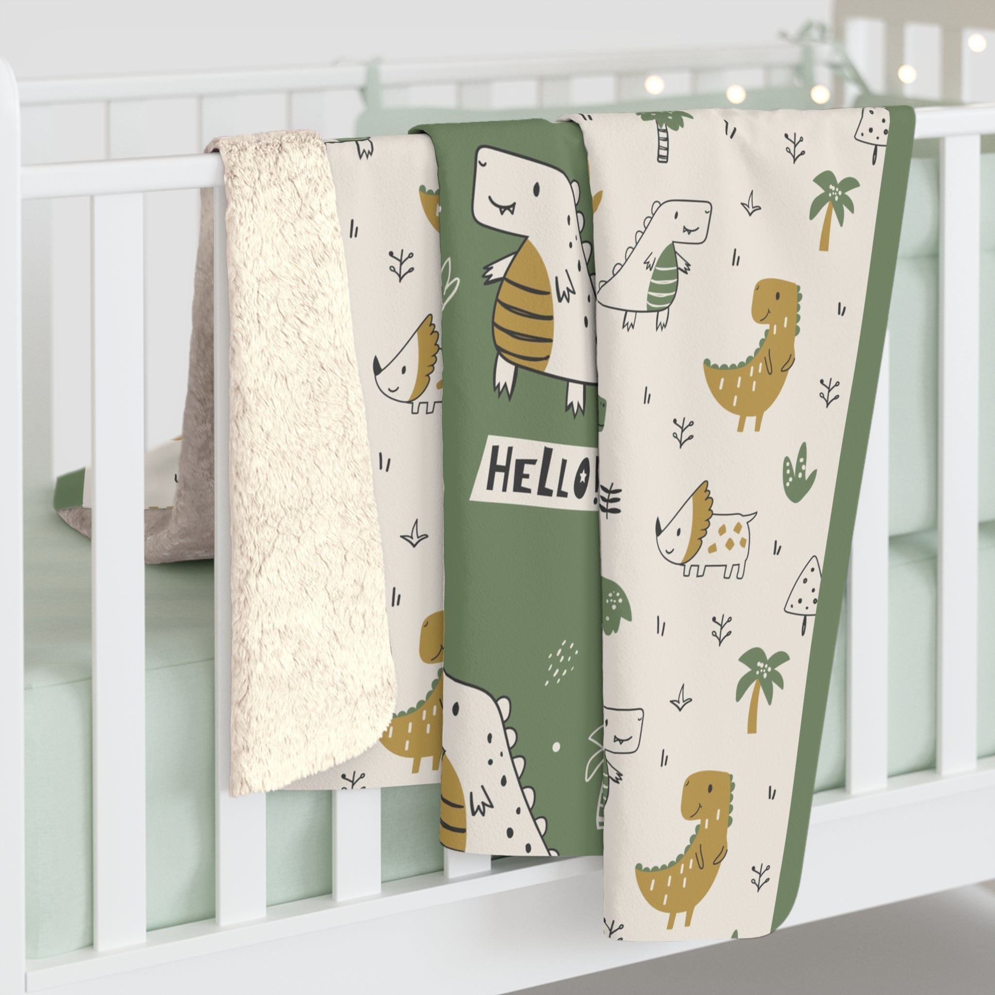 Cozy Dinosaur Sherpa Fleece Blanket, Soft Throw for Kids, Nursery Decor, Baby Shower Gift, Fun and Warm