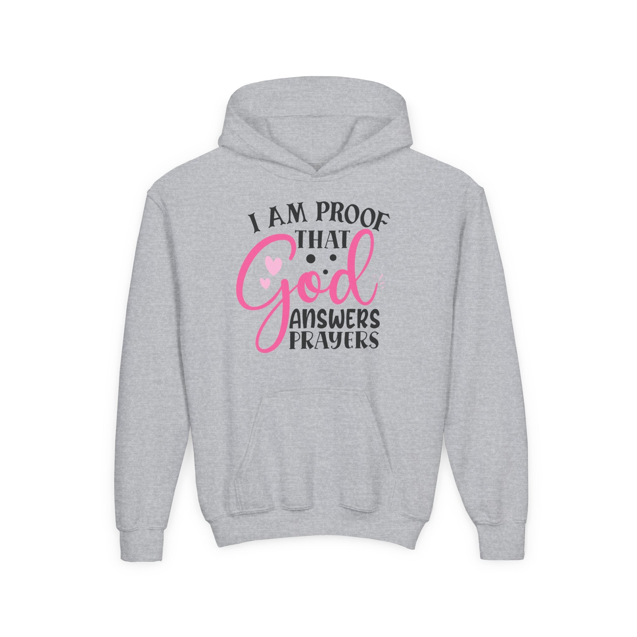 Youth Hooded Sweatshirt - Proof that God Answers Prayers, Religious Gift, Comfortable Hoodie, Faith-Based Apparel, Unique Youth Clothing