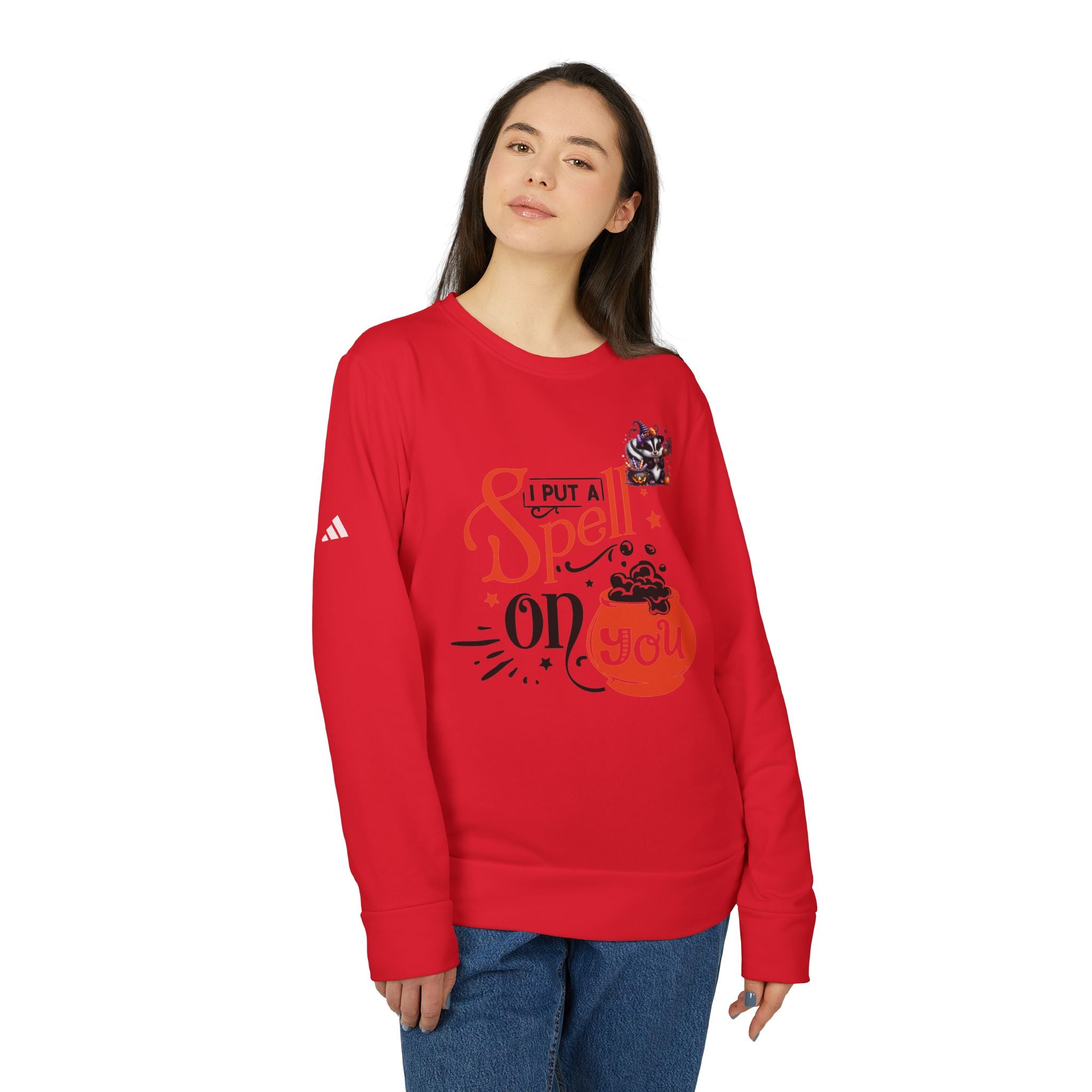 Halloween-Themed Unisex Fleece Crewneck Sweatshirt, Cozy Fall Apparel, Spooky Crew, Gift for Witches, October Celebration