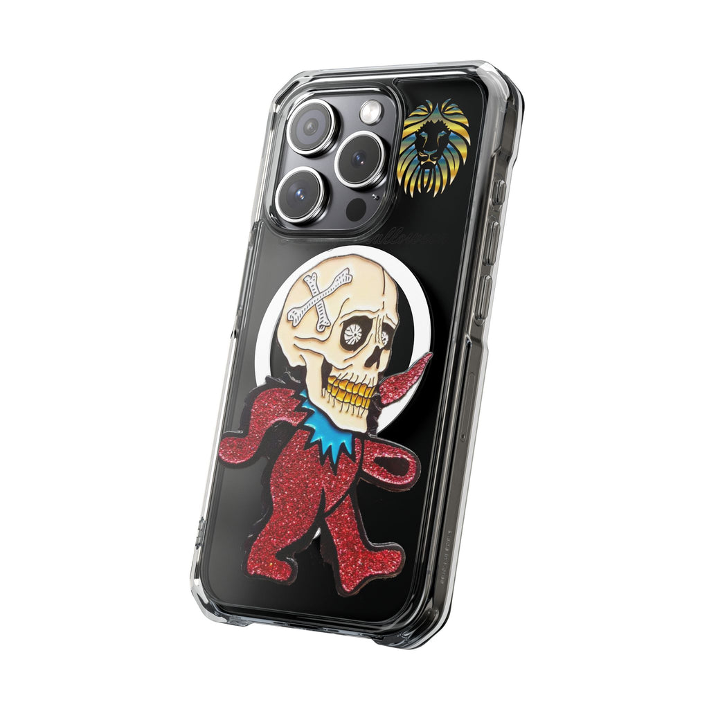 Magnetic Clear Phone Case with Skull Design, Stylish Phone Accessory, Halloween Gift, Trendy Phone Cover, Customizable Tech Case