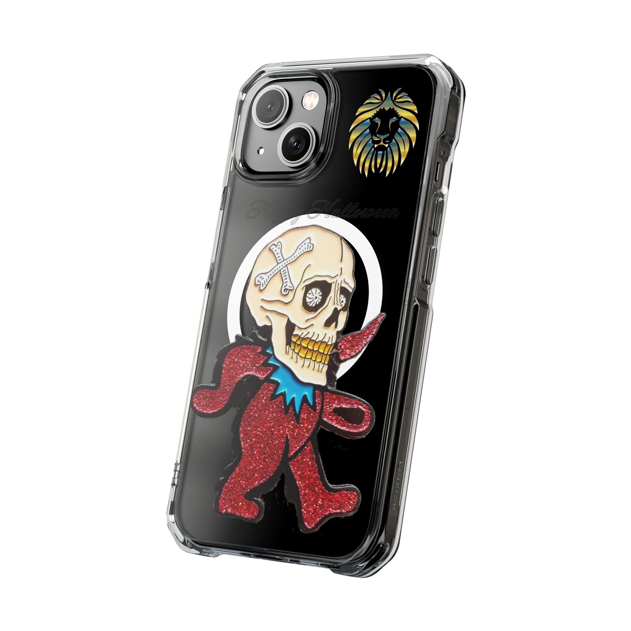 Magnetic Clear Phone Case with Skull Design, Stylish Phone Accessory, Halloween Gift, Trendy Phone Cover, Customizable Tech Case