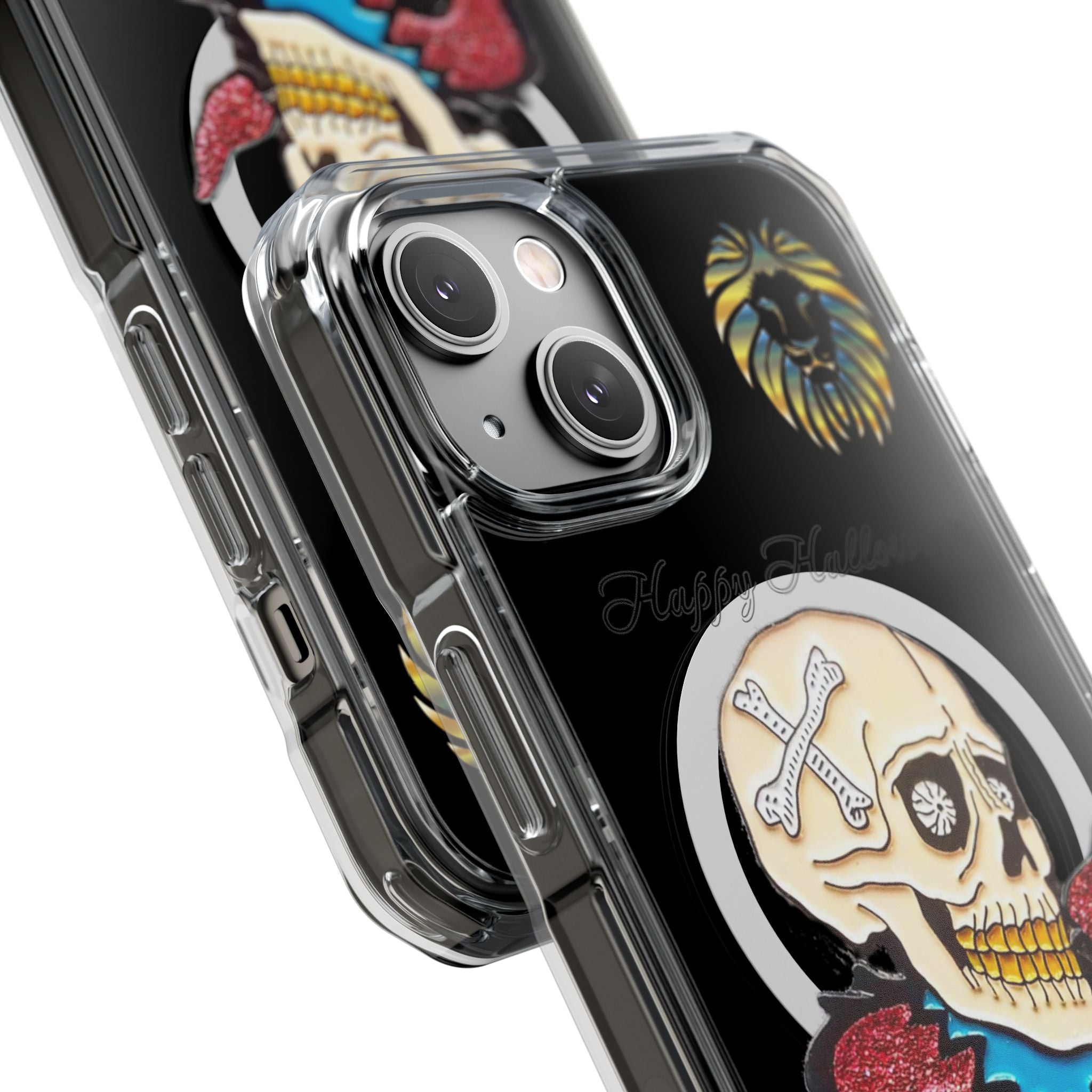 Magnetic Clear Phone Case with Skull Design, Stylish Phone Accessory, Halloween Gift, Trendy Phone Cover, Customizable Tech Case