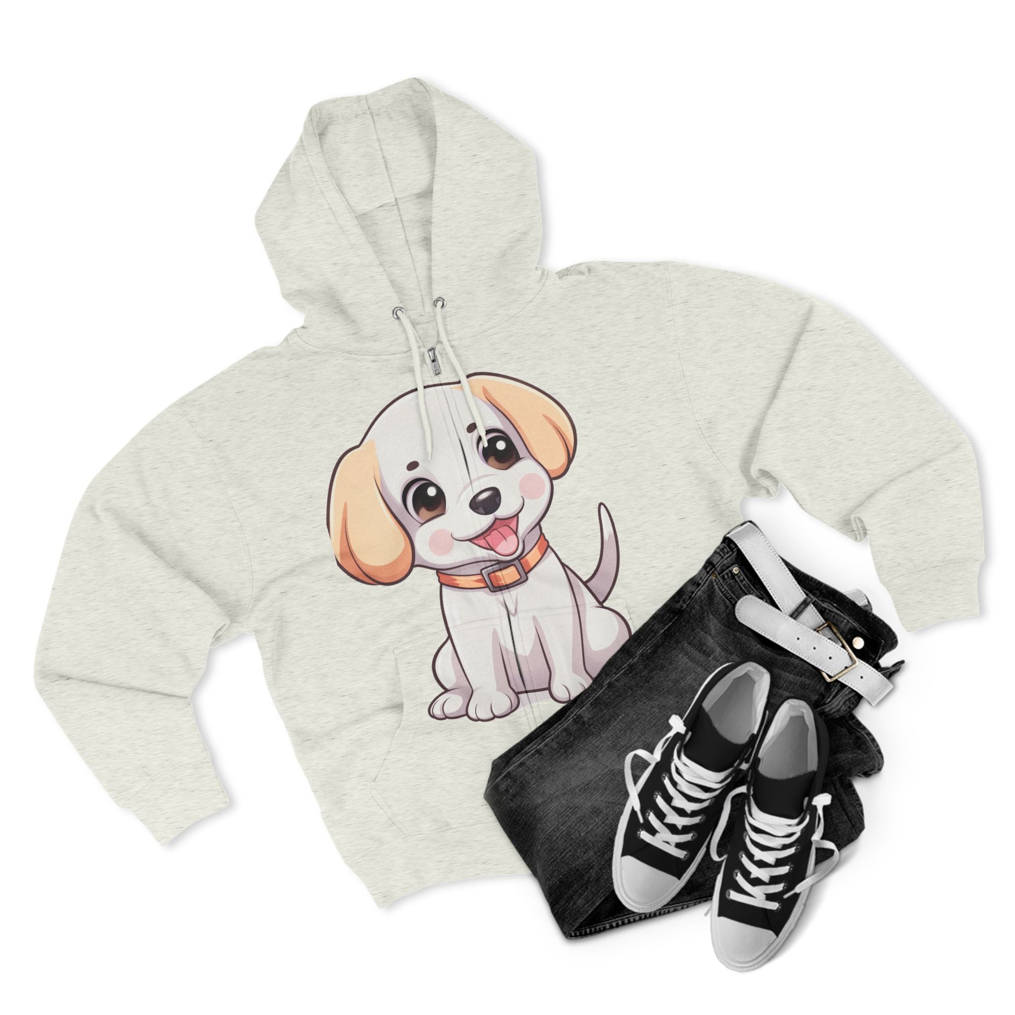 Zip Hoodie — Cute Puppy Front & "Football Vibes Only" Back | Playful Dog Lover Zip-Up for Game Days