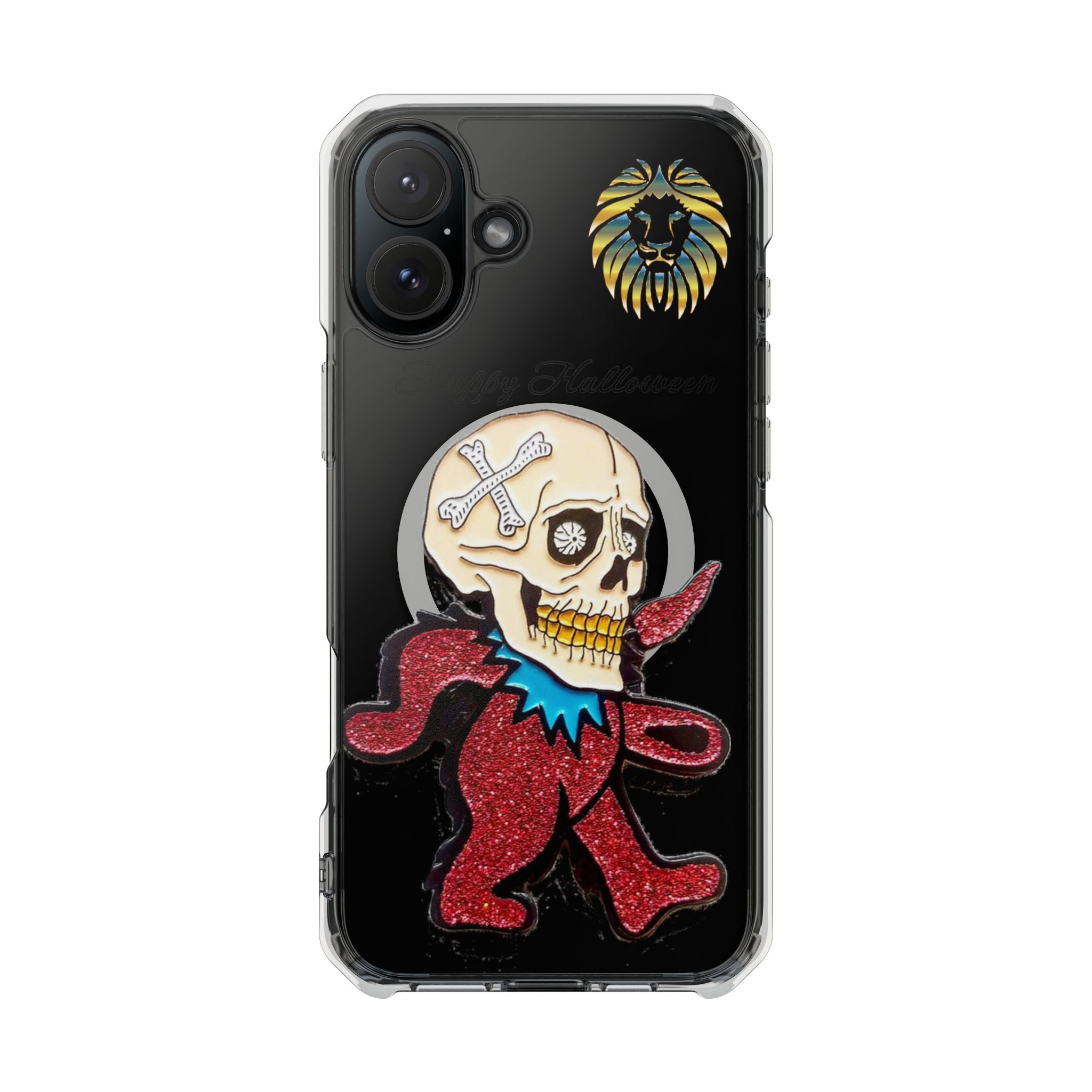Magnetic Clear Phone Case with Skull Design, Stylish Phone Accessory, Halloween Gift, Trendy Phone Cover, Customizable Tech Case