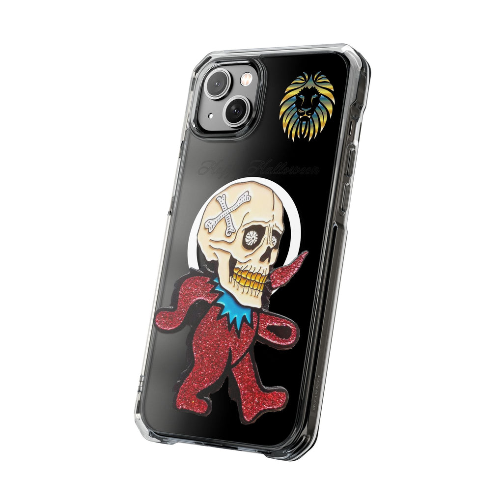 Magnetic Clear Phone Case with Skull Design, Stylish Phone Accessory, Halloween Gift, Trendy Phone Cover, Customizable Tech Case