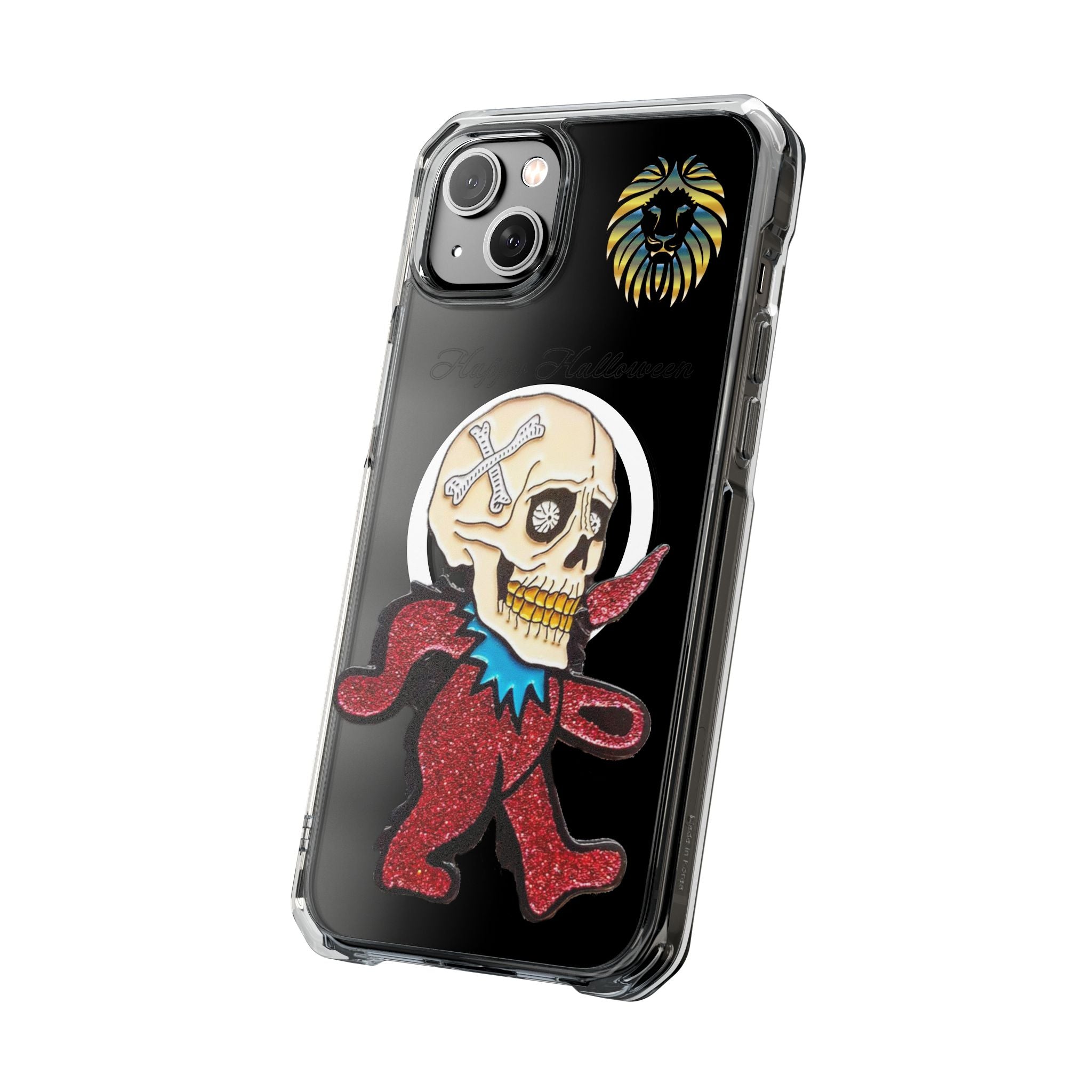 Magnetic Clear Phone Case with Skull Design, Stylish Phone Accessory, Halloween Gift, Trendy Phone Cover, Customizable Tech Case