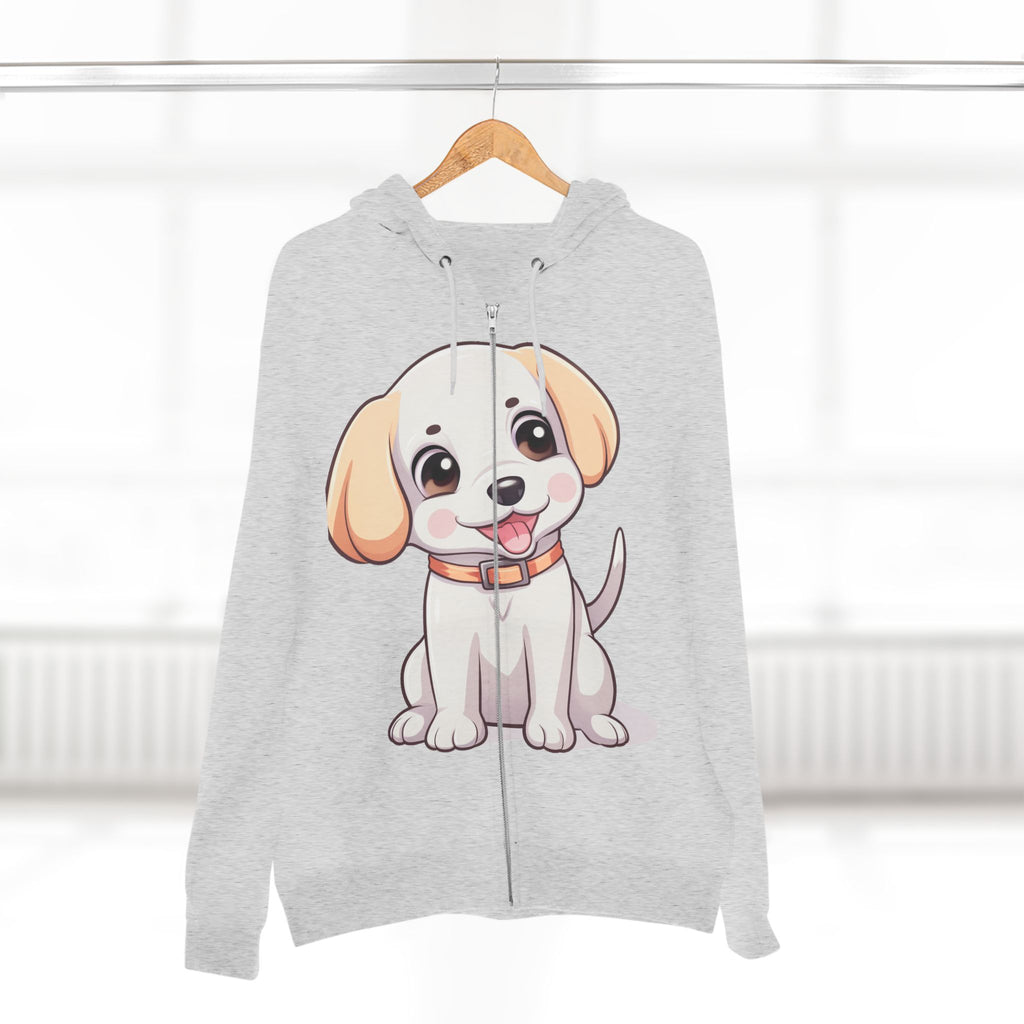 Zip Hoodie — Cute Puppy Front & "Football Vibes Only" Back | Playful Dog Lover Zip-Up for Game Days