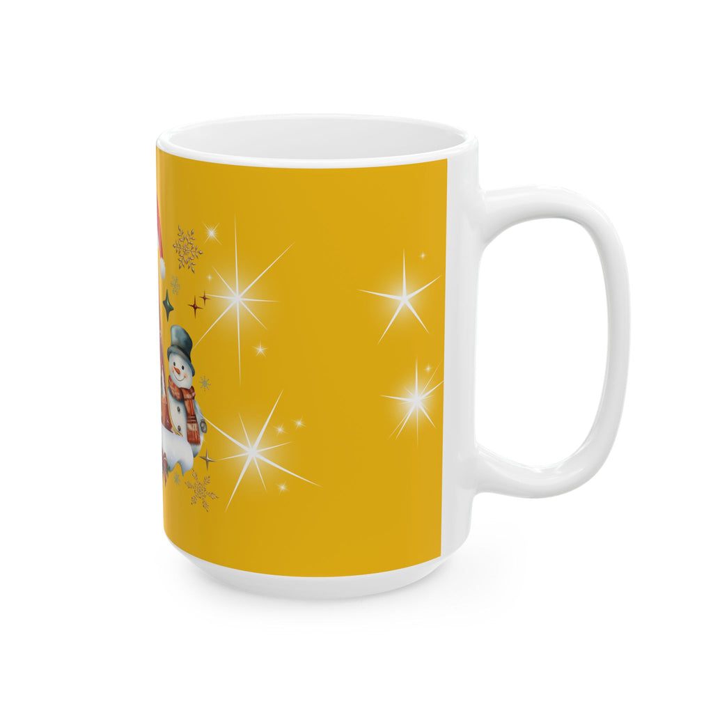 Christmas Initial 'A' Ceramic Mug – Festive Santa & Snowman Holiday Coffee Cup (11oz/15oz)