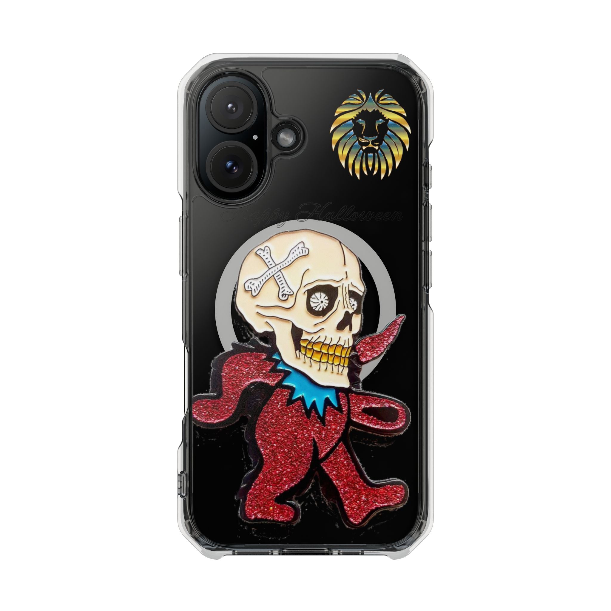 Magnetic Clear Phone Case with Skull Design, Stylish Phone Accessory, Halloween Gift, Trendy Phone Cover, Customizable Tech Case