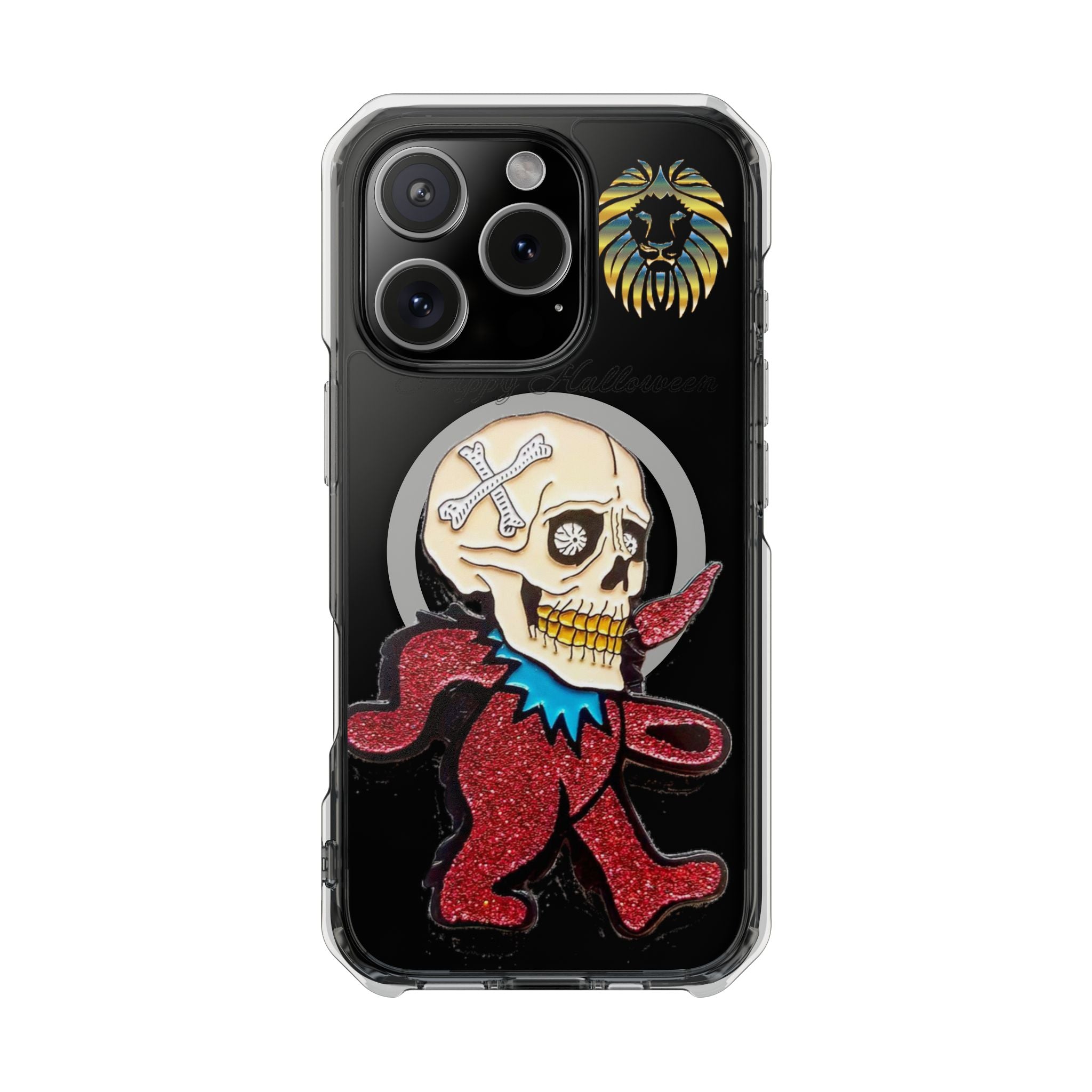 Magnetic Clear Phone Case with Skull Design, Stylish Phone Accessory, Halloween Gift, Trendy Phone Cover, Customizable Tech Case