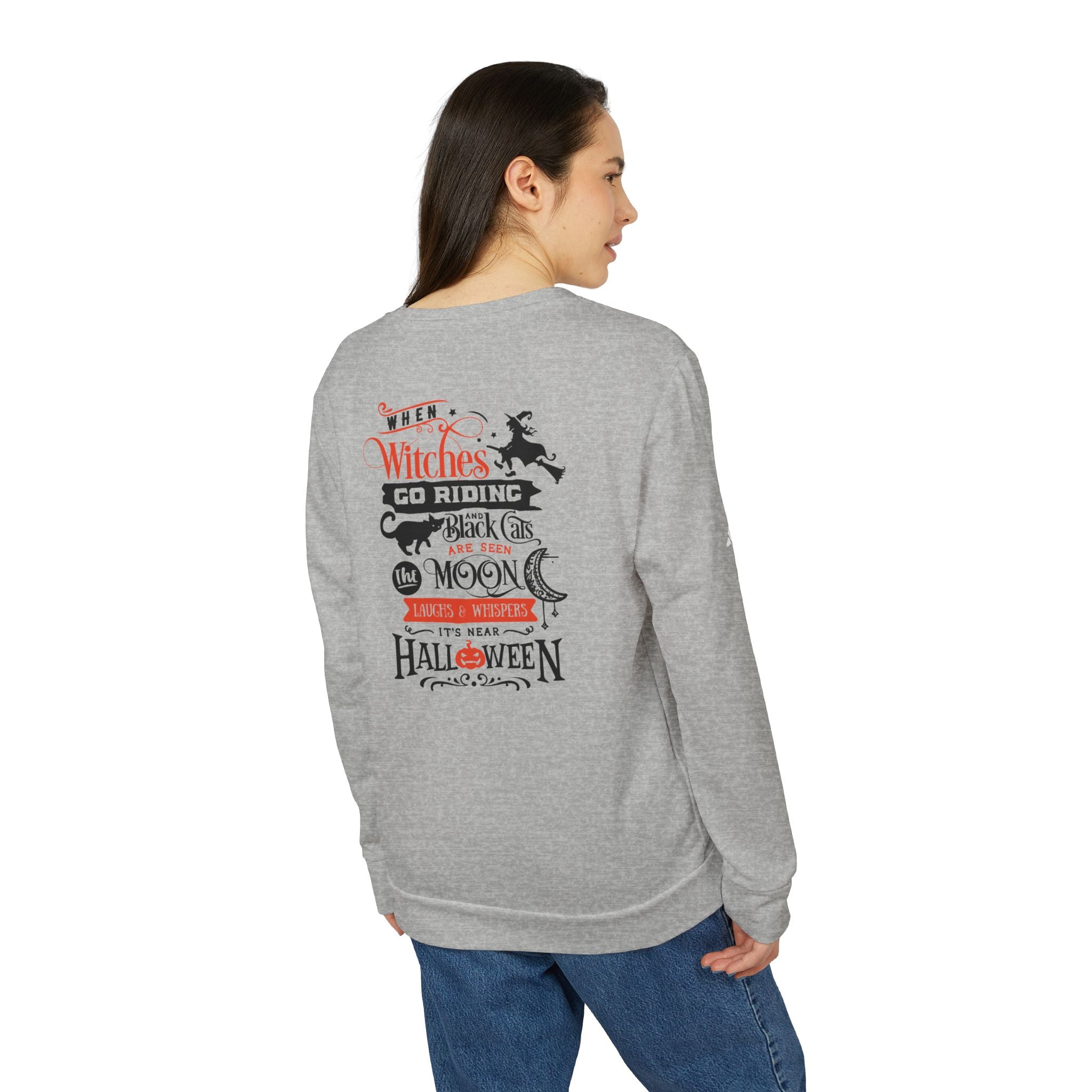 Halloween-Themed Unisex Fleece Crewneck Sweatshirt, Cozy Fall Apparel, Spooky Crew, Gift for Witches, October Celebration
