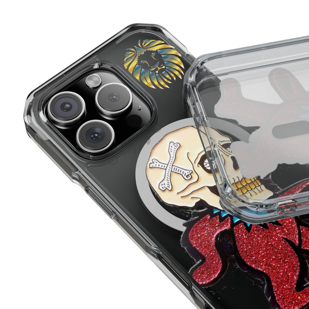 Magnetic Clear Phone Case with Skull Design, Stylish Phone Accessory, Halloween Gift, Trendy Phone Cover, Customizable Tech Case