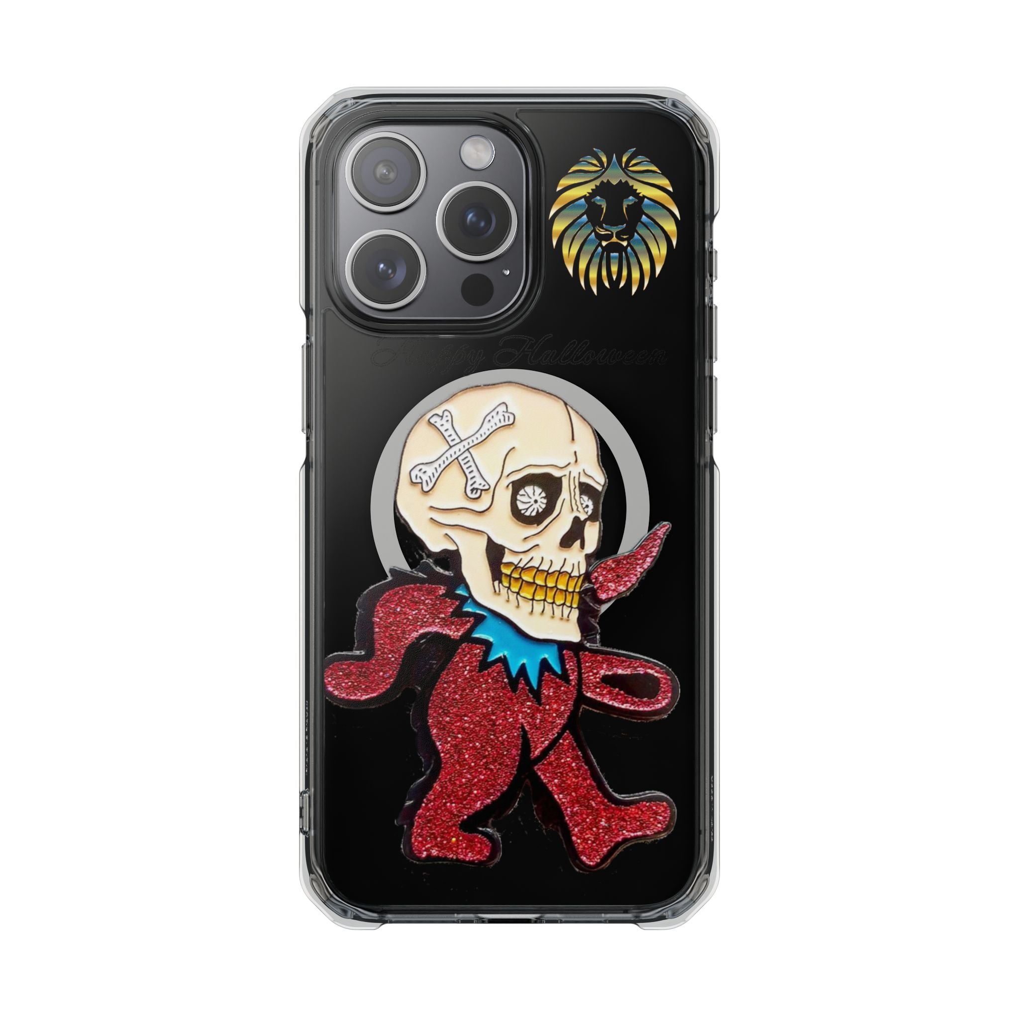 Magnetic Clear Phone Case with Skull Design, Stylish Phone Accessory, Halloween Gift, Trendy Phone Cover, Customizable Tech Case