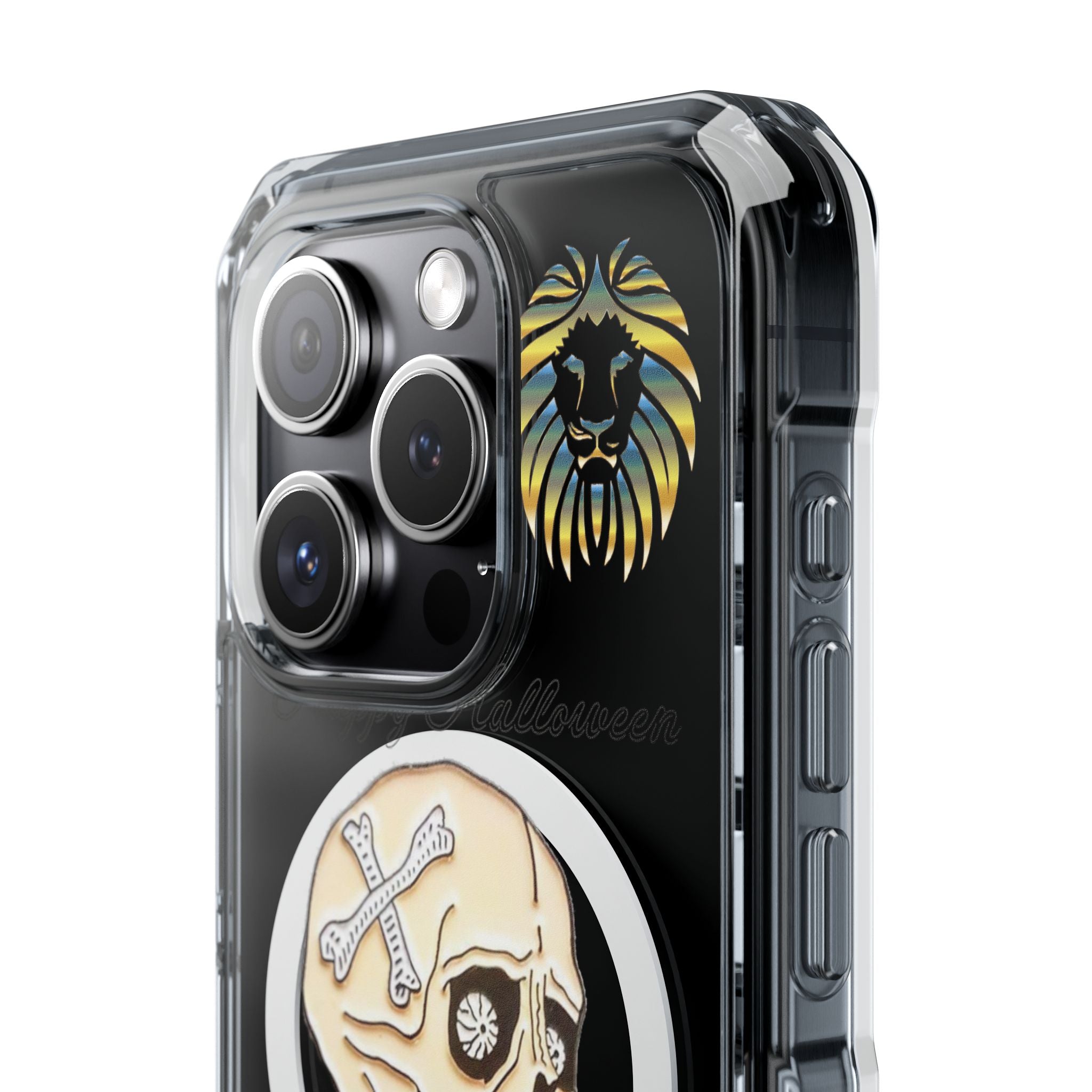 Magnetic Clear Phone Case with Skull Design, Stylish Phone Accessory, Halloween Gift, Trendy Phone Cover, Customizable Tech Case