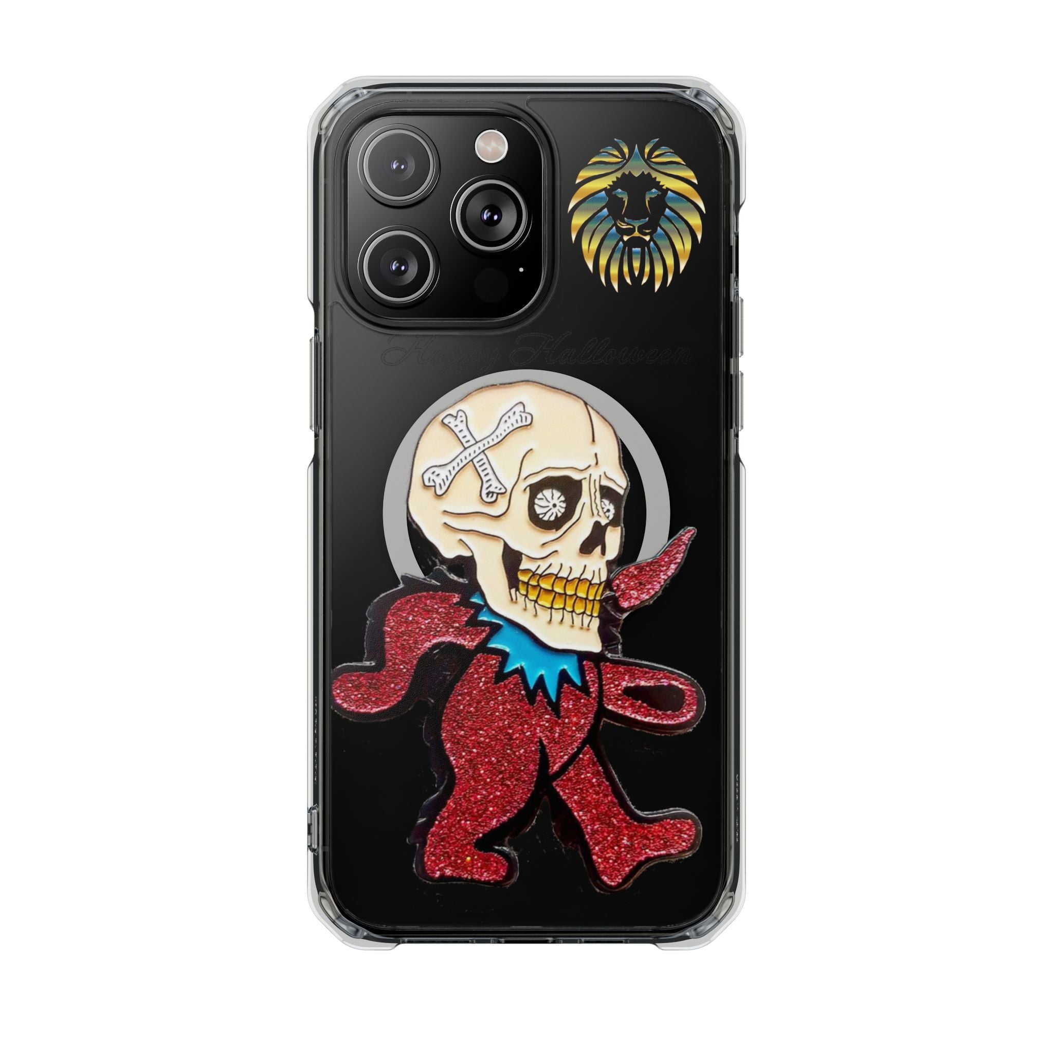 Magnetic Clear Phone Case with Skull Design, Stylish Phone Accessory, Halloween Gift, Trendy Phone Cover, Customizable Tech Case