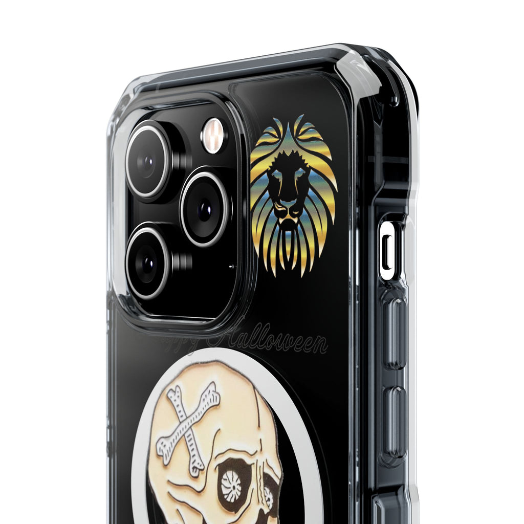Magnetic Clear Phone Case with Skull Design, Stylish Phone Accessory, Halloween Gift, Trendy Phone Cover, Customizable Tech Case