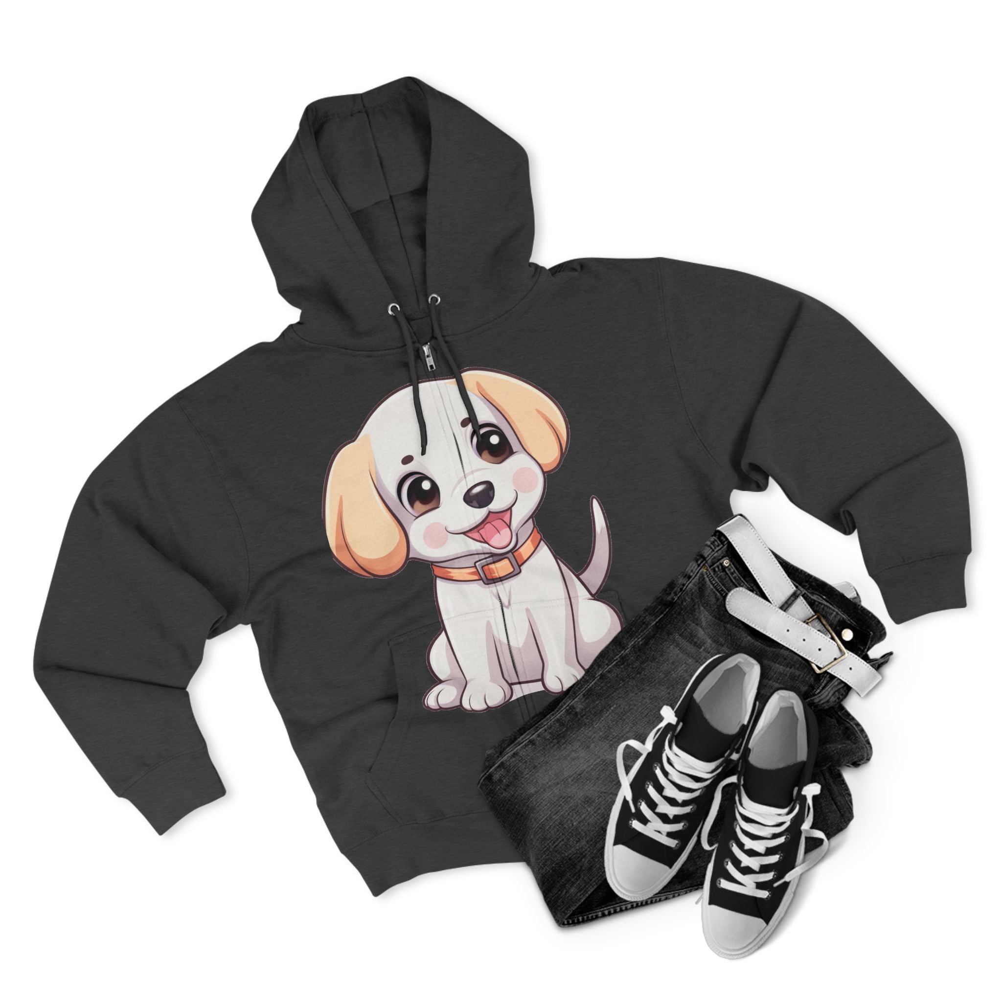 Zip Hoodie — Cute Puppy Front & "Football Vibes Only" Back | Playful Dog Lover Zip-Up for Game Days
