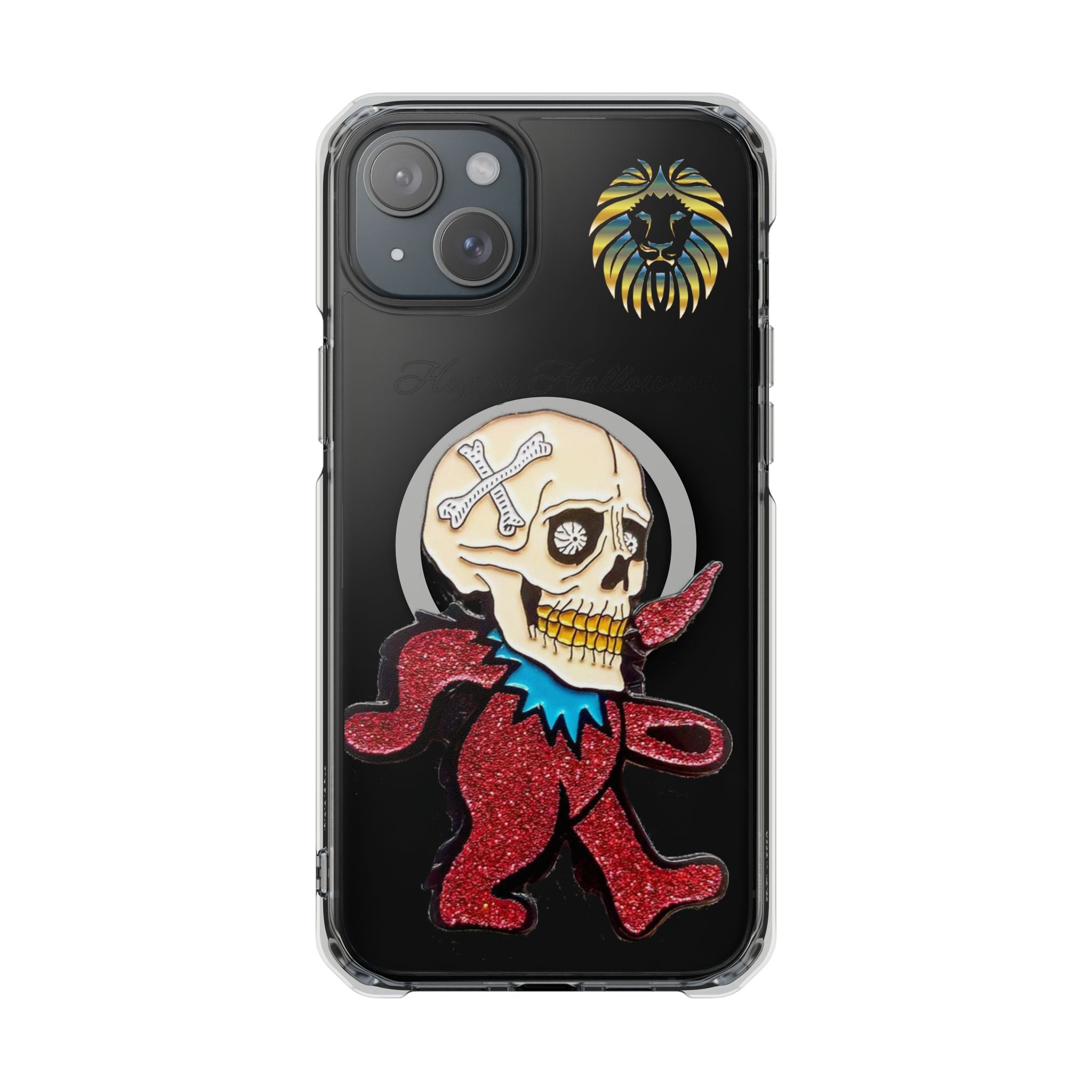 Magnetic Clear Phone Case with Skull Design, Stylish Phone Accessory, Halloween Gift, Trendy Phone Cover, Customizable Tech Case