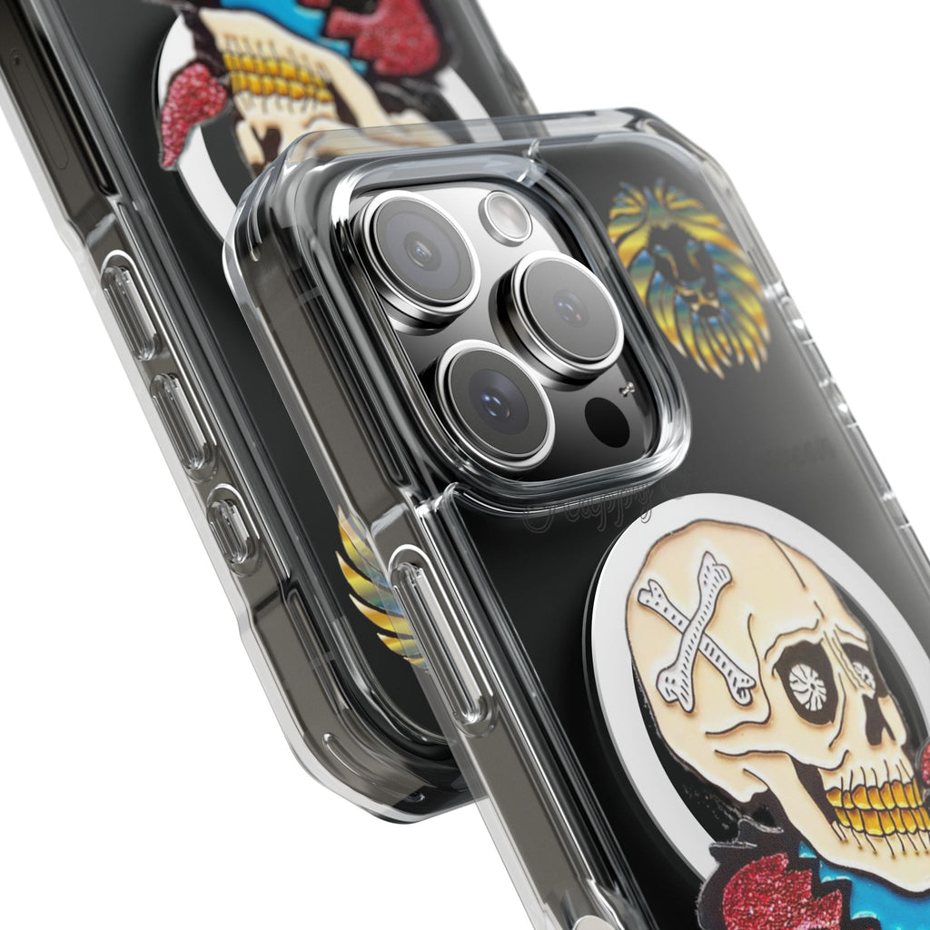 Magnetic Clear Phone Case with Skull Design, Stylish Phone Accessory, Halloween Gift, Trendy Phone Cover, Customizable Tech Case