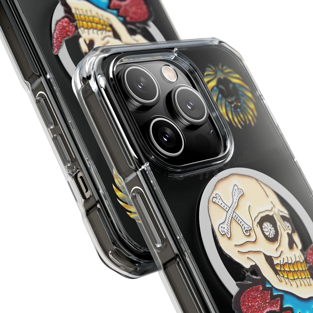 Magnetic Clear Phone Case with Skull Design, Stylish Phone Accessory, Halloween Gift, Trendy Phone Cover, Customizable Tech Case