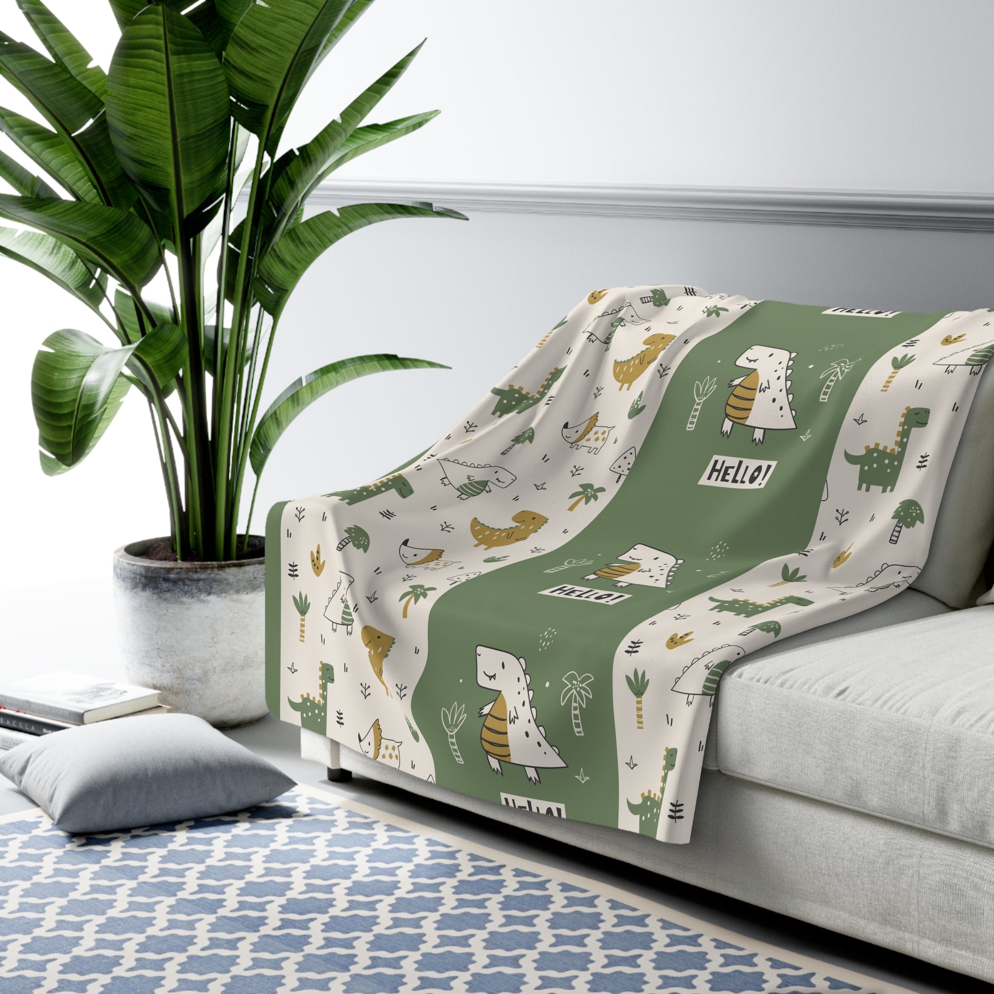 Cozy Dinosaur Sherpa Fleece Blanket, Soft Throw for Kids, Nursery Decor, Baby Shower Gift, Fun and Warm