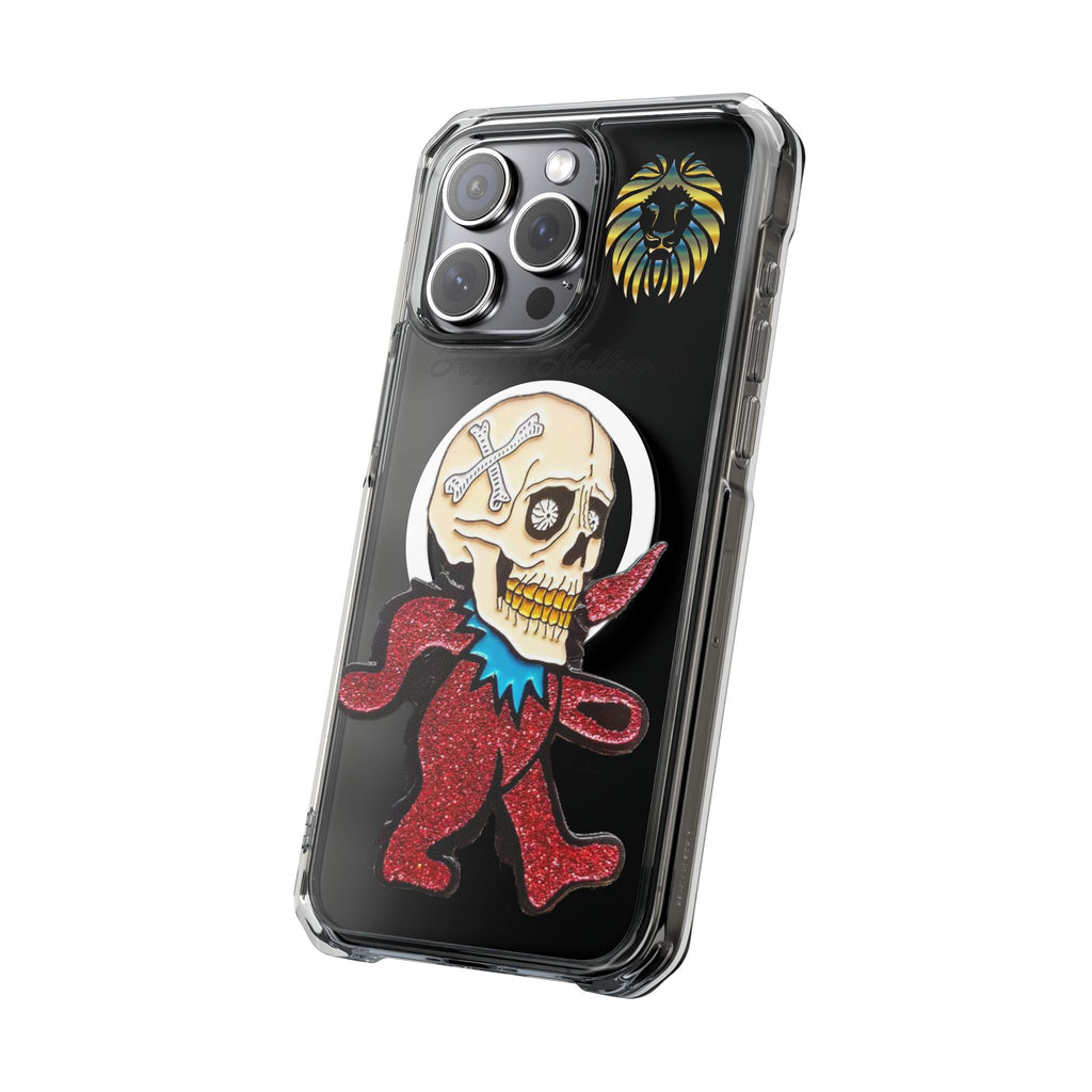 Magnetic Clear Phone Case with Skull Design, Stylish Phone Accessory, Halloween Gift, Trendy Phone Cover, Customizable Tech Case