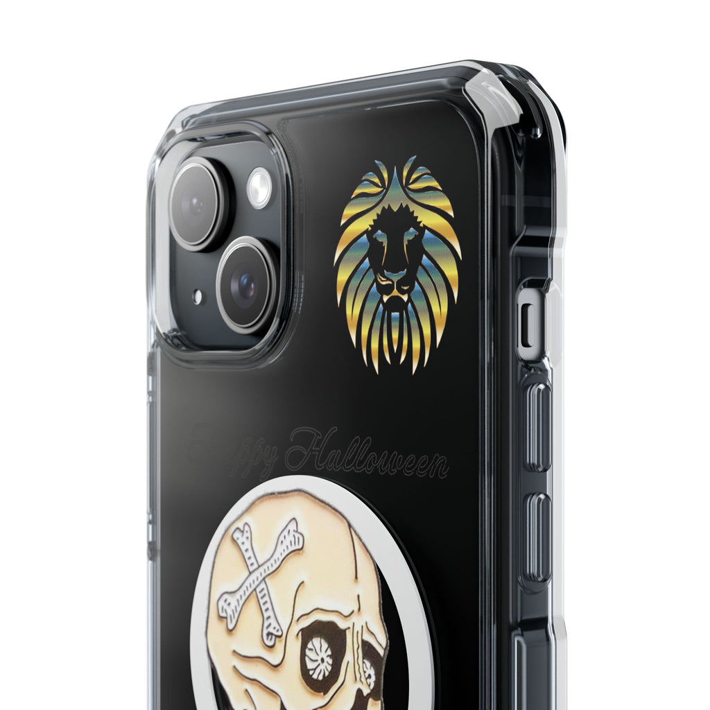 Magnetic Clear Phone Case with Skull Design, Stylish Phone Accessory, Halloween Gift, Trendy Phone Cover, Customizable Tech Case