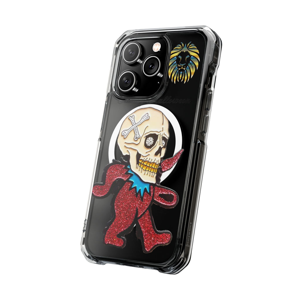 Magnetic Clear Phone Case with Skull Design, Stylish Phone Accessory, Halloween Gift, Trendy Phone Cover, Customizable Tech Case