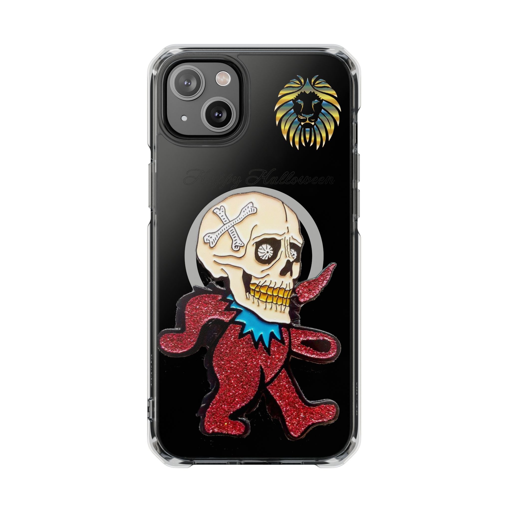 Magnetic Clear Phone Case with Skull Design, Stylish Phone Accessory, Halloween Gift, Trendy Phone Cover, Customizable Tech Case