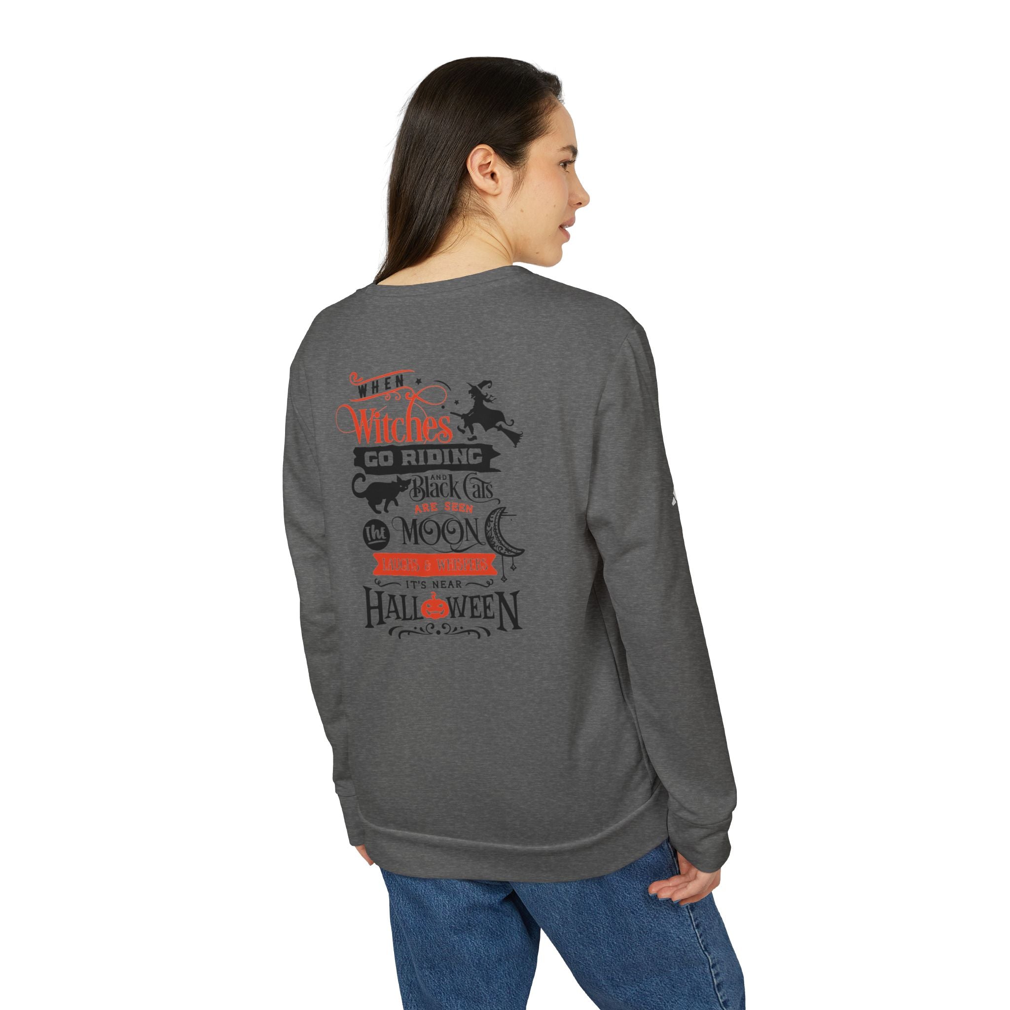 Halloween-Themed Unisex Fleece Crewneck Sweatshirt, Cozy Fall Apparel, Spooky Crew, Gift for Witches, October Celebration