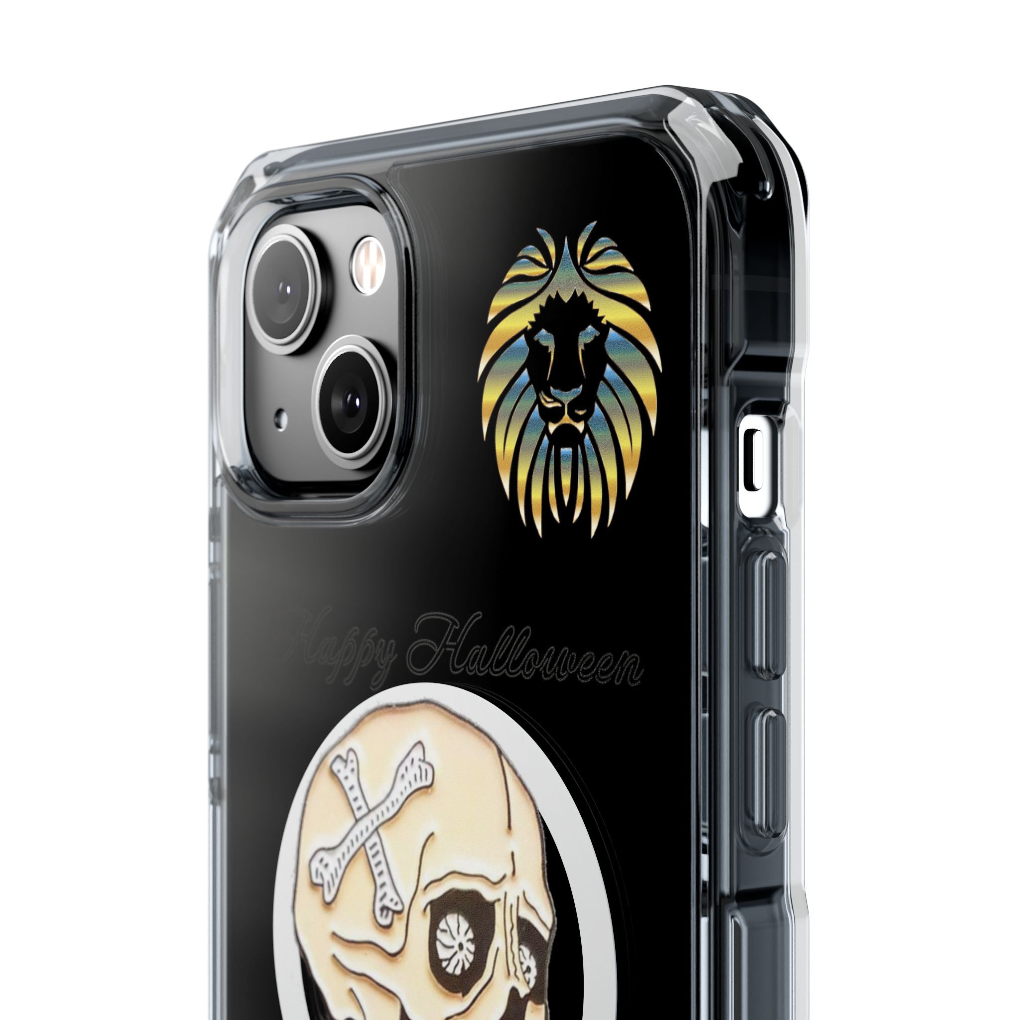Magnetic Clear Phone Case with Skull Design, Stylish Phone Accessory, Halloween Gift, Trendy Phone Cover, Customizable Tech Case
