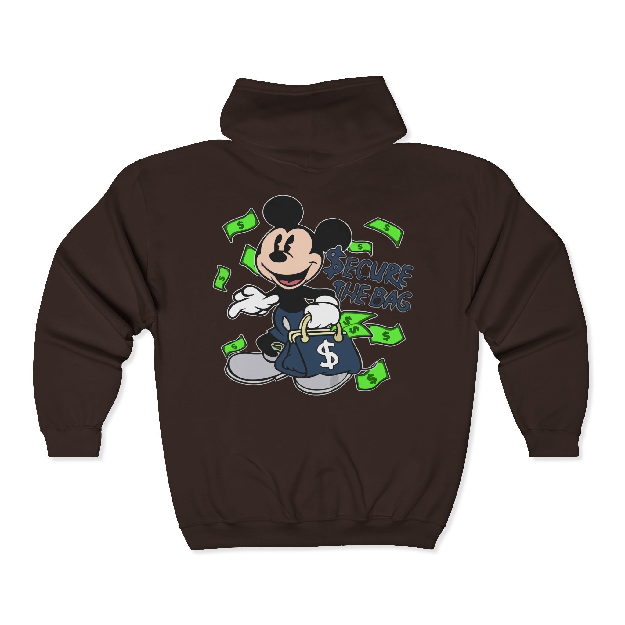 Money Addict Zip Hoodie — "Secure The Bags" Cartoon Cash Design