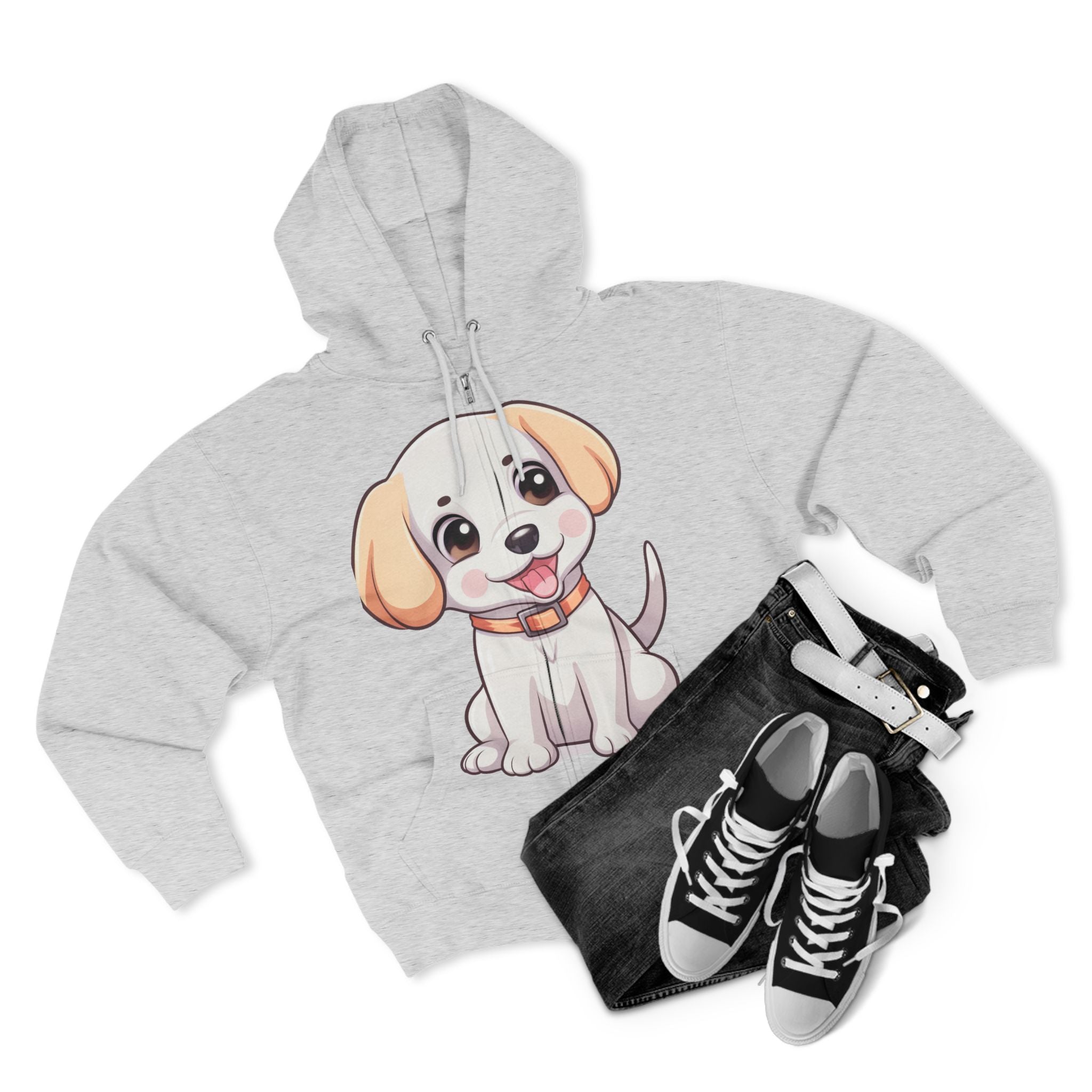 Zip Hoodie — Cute Puppy Front & "Football Vibes Only" Back | Playful Dog Lover Zip-Up for Game Days