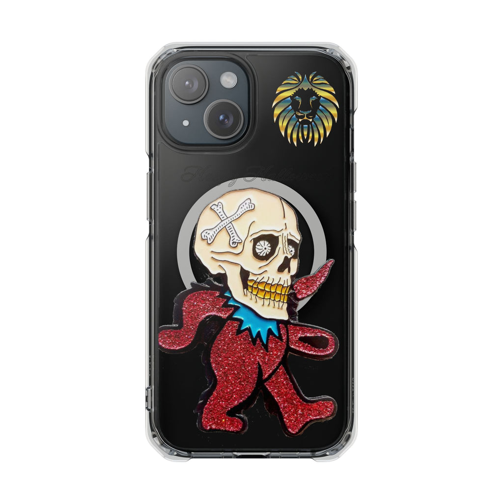 Magnetic Clear Phone Case with Skull Design, Stylish Phone Accessory, Halloween Gift, Trendy Phone Cover, Customizable Tech Case