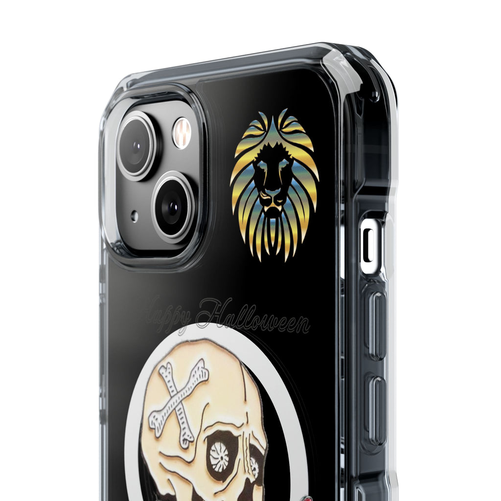 Magnetic Clear Phone Case with Skull Design, Stylish Phone Accessory, Halloween Gift, Trendy Phone Cover, Customizable Tech Case