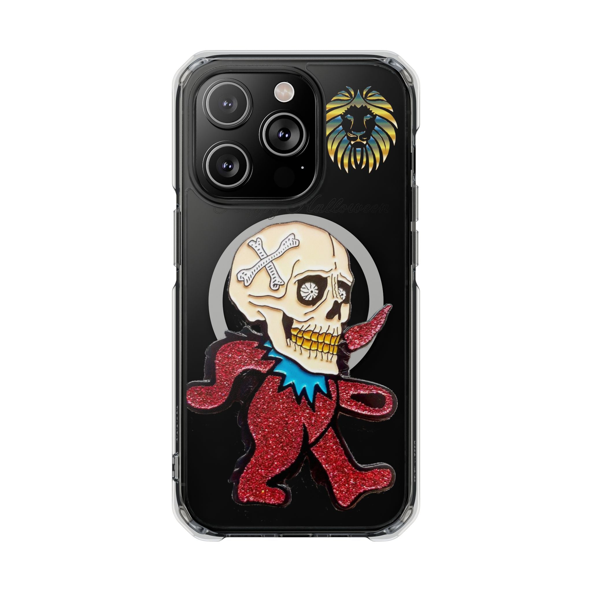Magnetic Clear Phone Case with Skull Design, Stylish Phone Accessory, Halloween Gift, Trendy Phone Cover, Customizable Tech Case