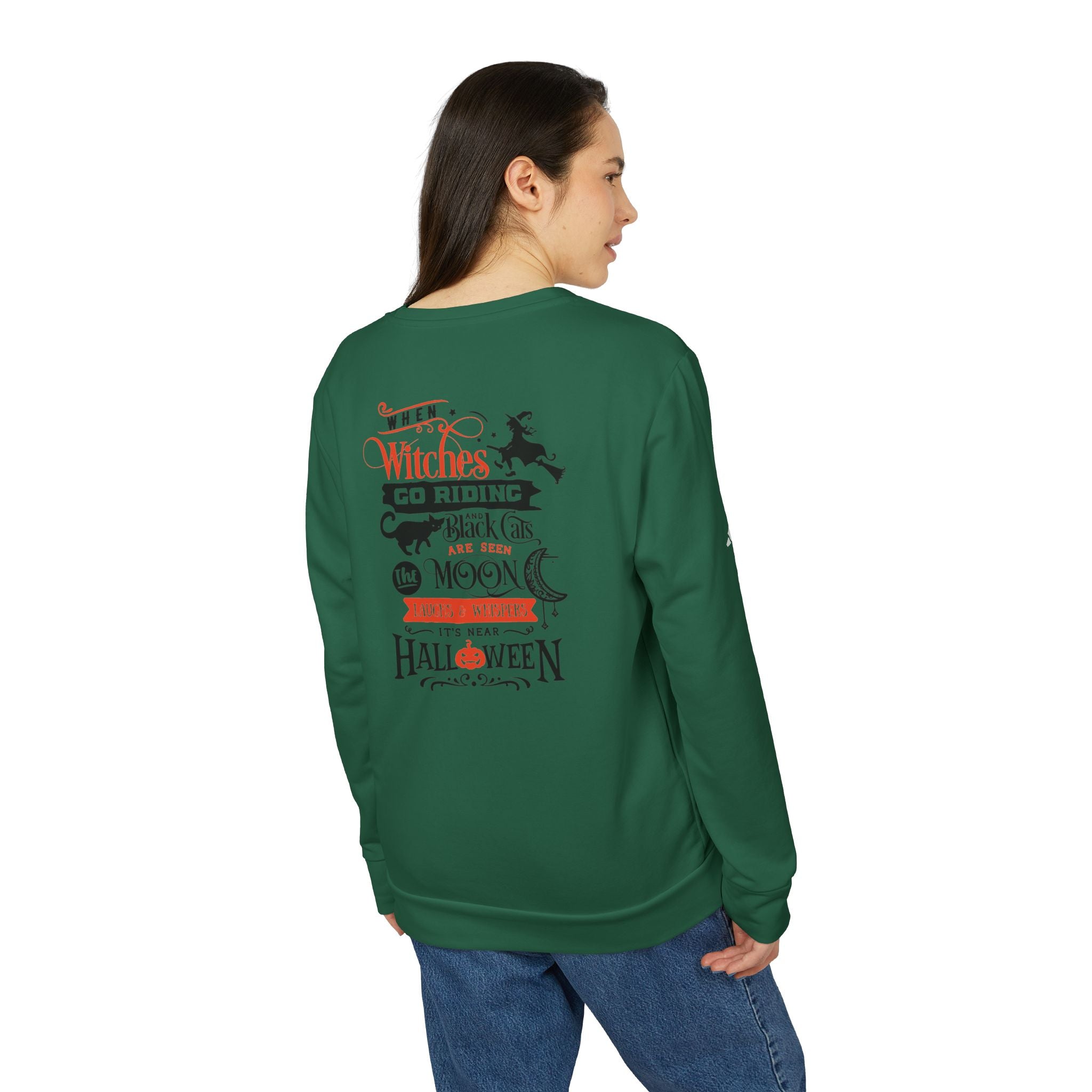 Halloween-Themed Unisex Fleece Crewneck Sweatshirt, Cozy Fall Apparel, Spooky Crew, Gift for Witches, October Celebration