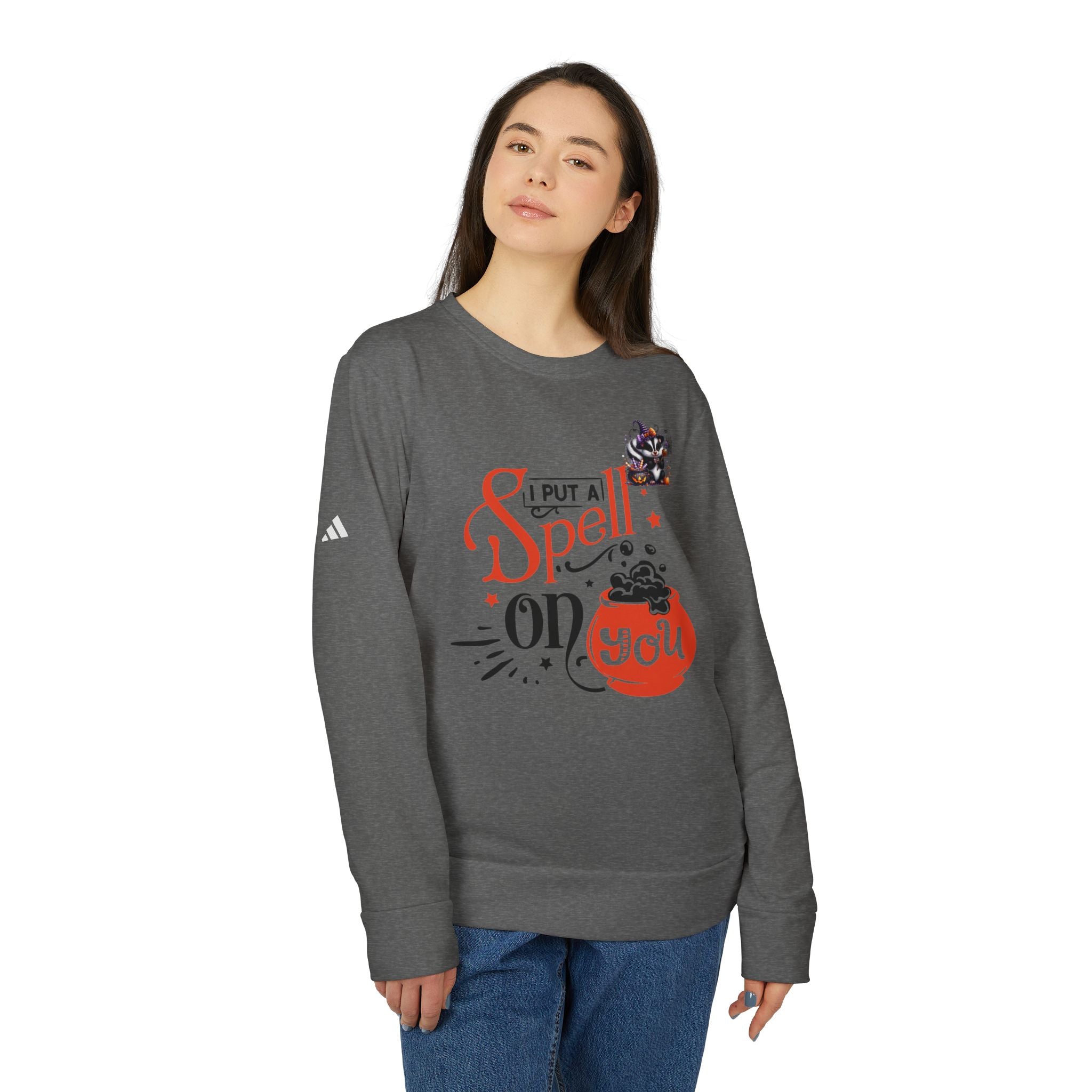 Halloween-Themed Unisex Fleece Crewneck Sweatshirt, Cozy Fall Apparel, Spooky Crew, Gift for Witches, October Celebration