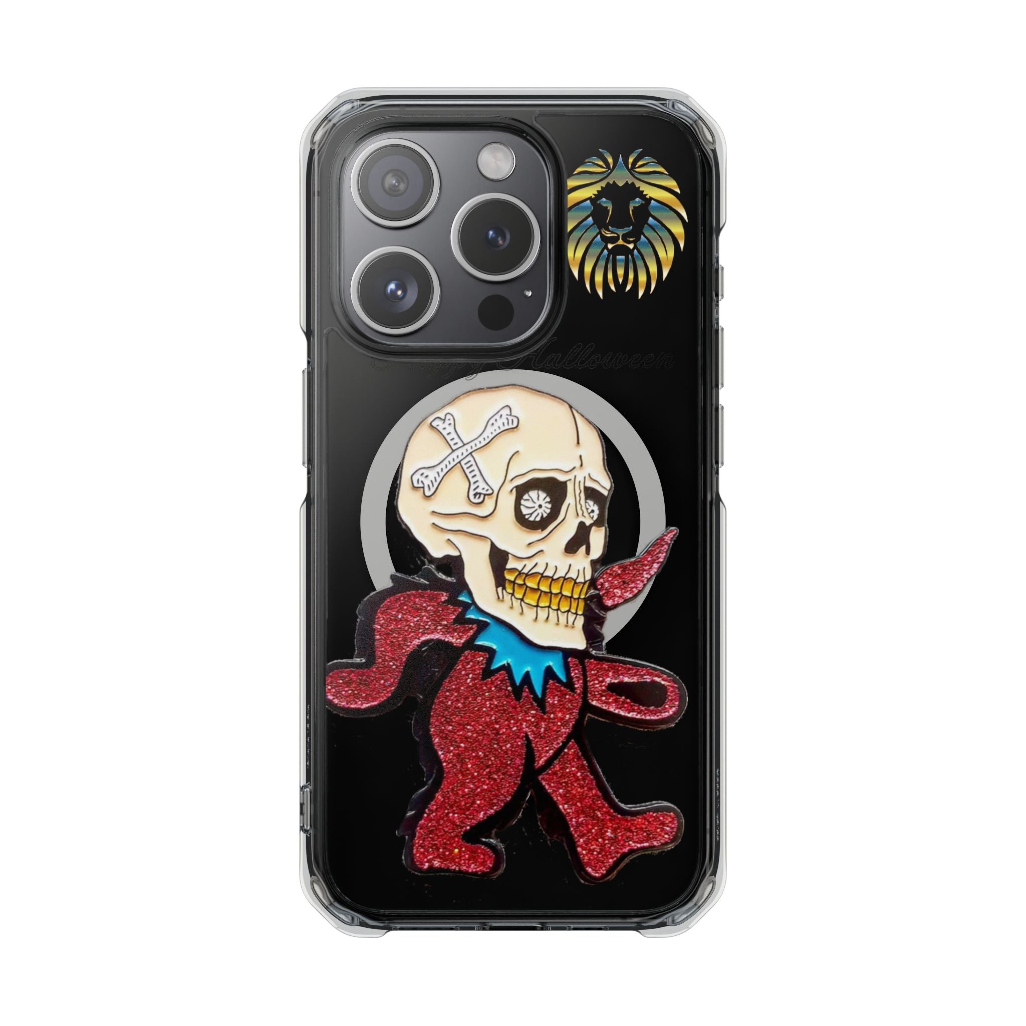 Magnetic Clear Phone Case with Skull Design, Stylish Phone Accessory, Halloween Gift, Trendy Phone Cover, Customizable Tech Case