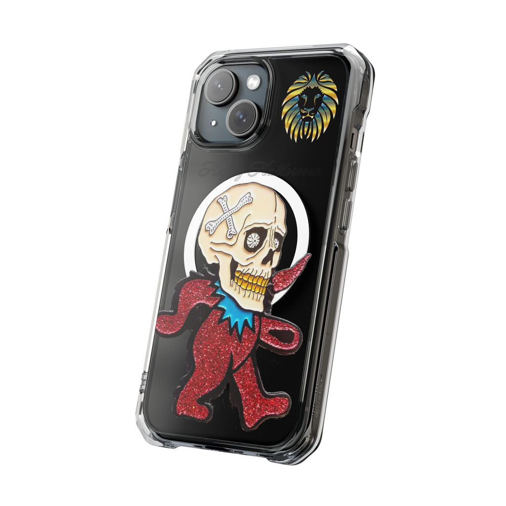 Magnetic Clear Phone Case with Skull Design, Stylish Phone Accessory, Halloween Gift, Trendy Phone Cover, Customizable Tech Case