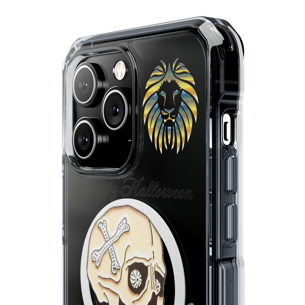 Magnetic Clear Phone Case with Skull Design, Stylish Phone Accessory, Halloween Gift, Trendy Phone Cover, Customizable Tech Case