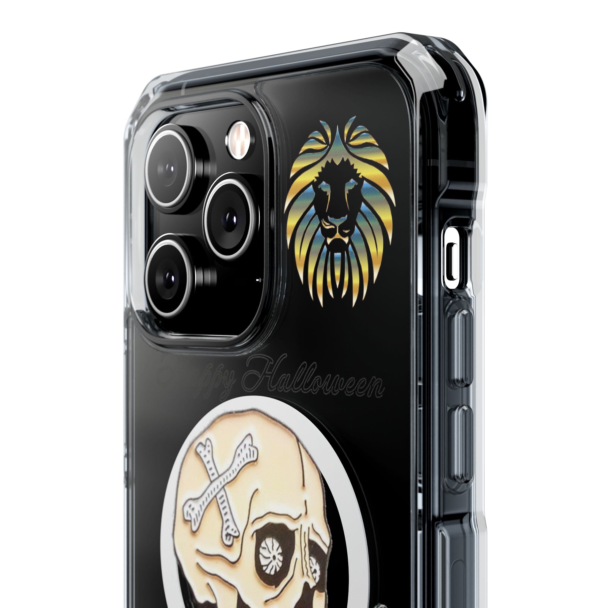 Magnetic Clear Phone Case with Skull Design, Stylish Phone Accessory, Halloween Gift, Trendy Phone Cover, Customizable Tech Case