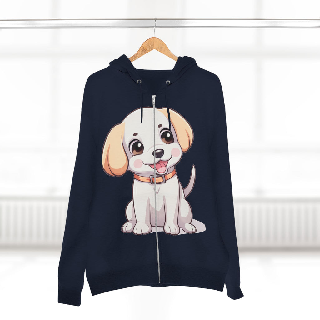 Zip Hoodie — Cute Puppy Front & "Football Vibes Only" Back | Playful Dog Lover Zip-Up for Game Days