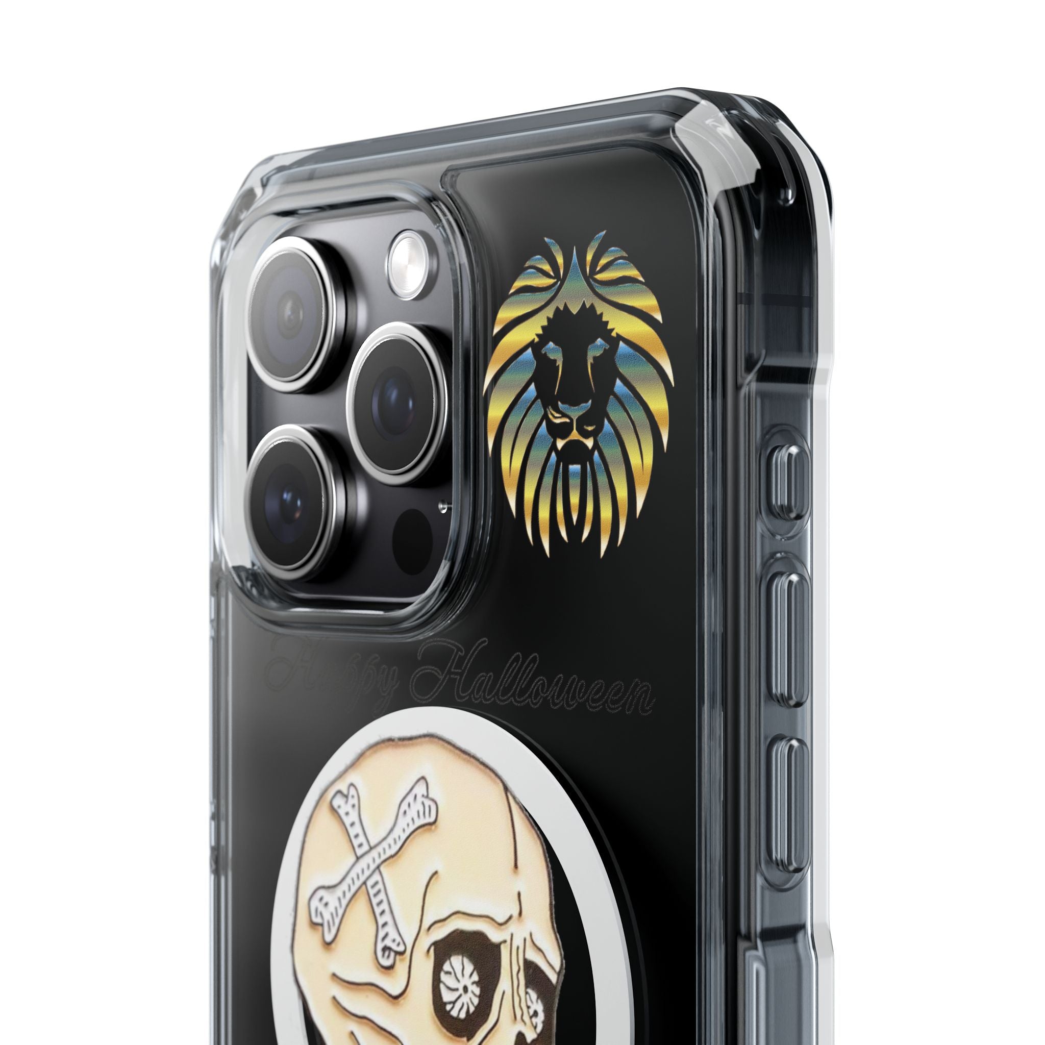 Magnetic Clear Phone Case with Skull Design, Stylish Phone Accessory, Halloween Gift, Trendy Phone Cover, Customizable Tech Case