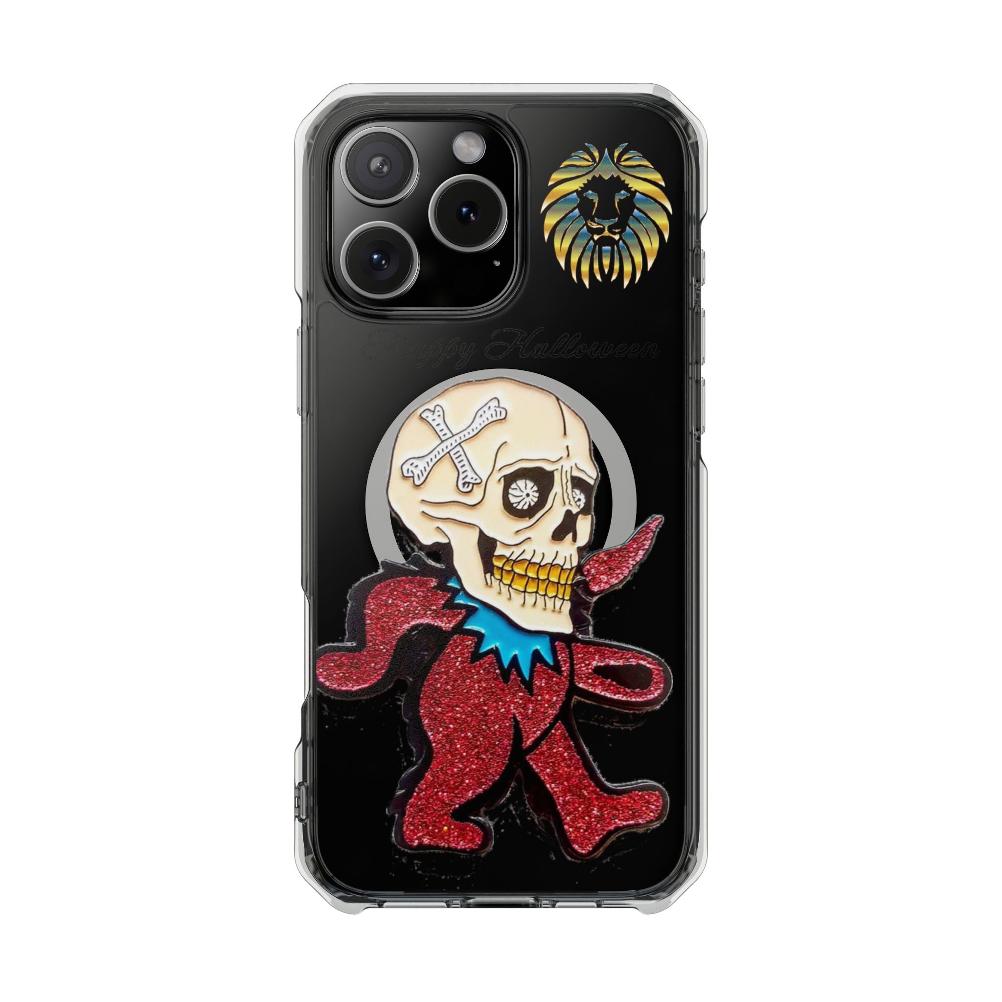 Magnetic Clear Phone Case with Skull Design, Stylish Phone Accessory, Halloween Gift, Trendy Phone Cover, Customizable Tech Case