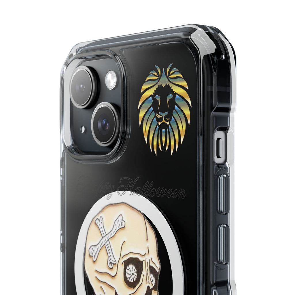 Magnetic Clear Phone Case with Skull Design, Stylish Phone Accessory, Halloween Gift, Trendy Phone Cover, Customizable Tech Case