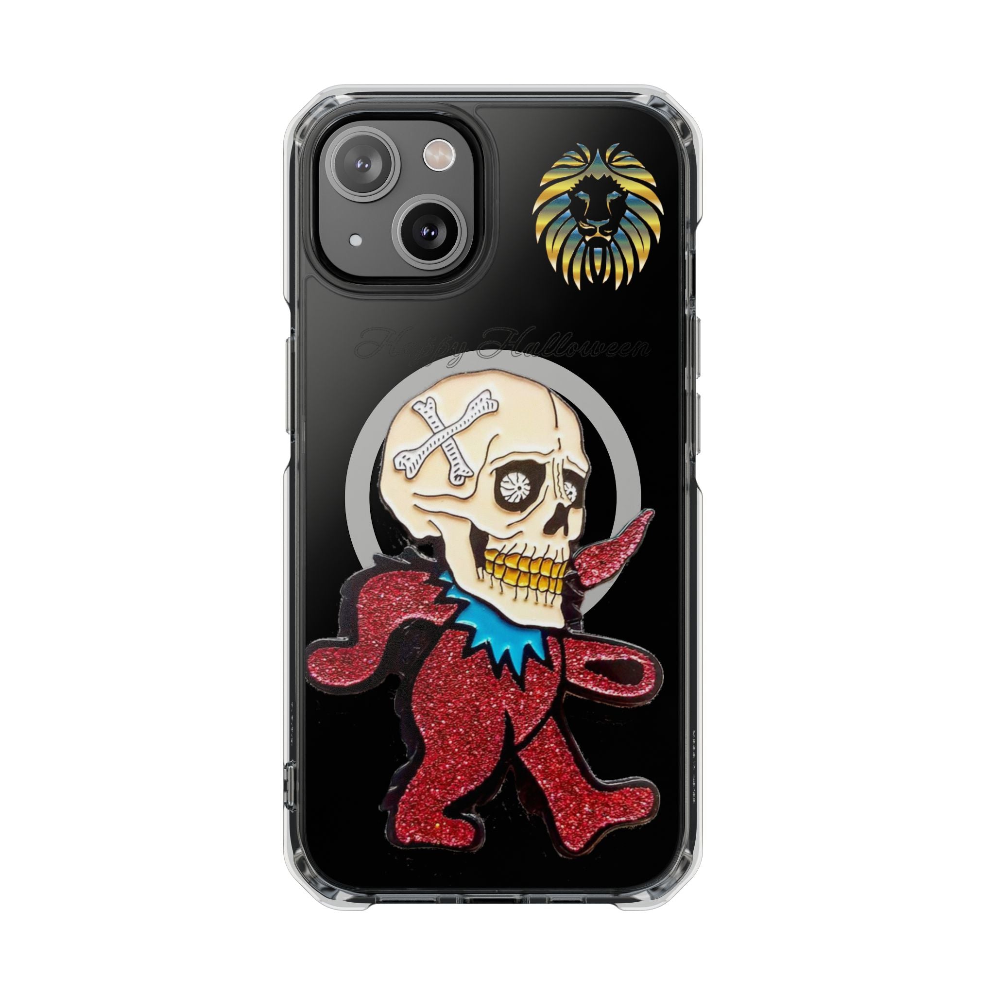 Magnetic Clear Phone Case with Skull Design, Stylish Phone Accessory, Halloween Gift, Trendy Phone Cover, Customizable Tech Case
