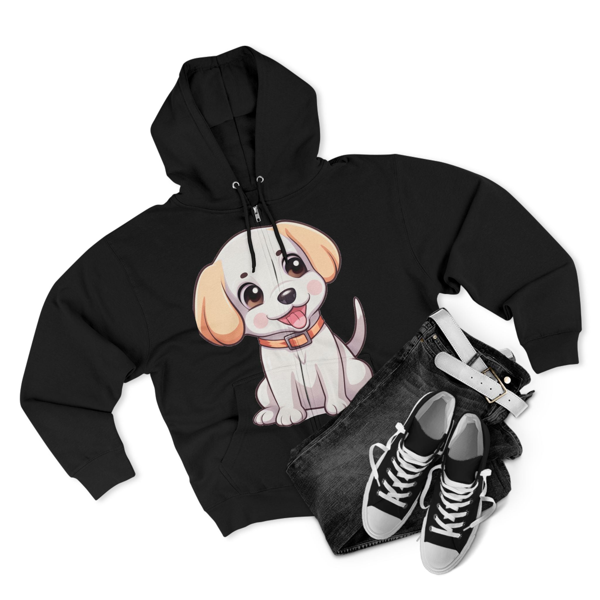 Zip Hoodie — Cute Puppy Front & "Football Vibes Only" Back | Playful Dog Lover Zip-Up for Game Days